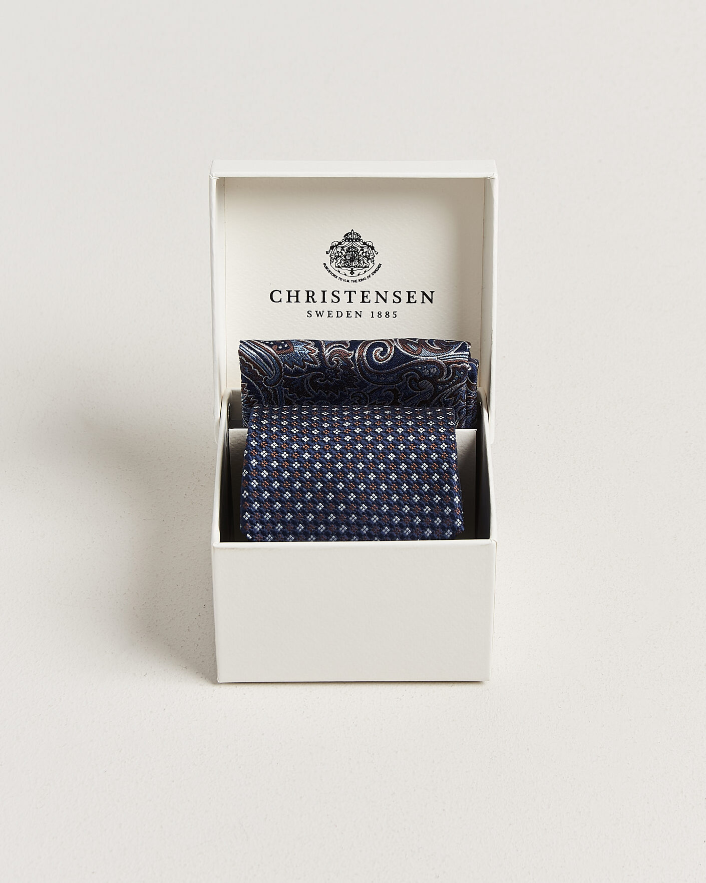 Homme | Cravates | Amanda Christensen | Box Set Printed Silk 8cm Tie With Pocket Square Navy/Brown