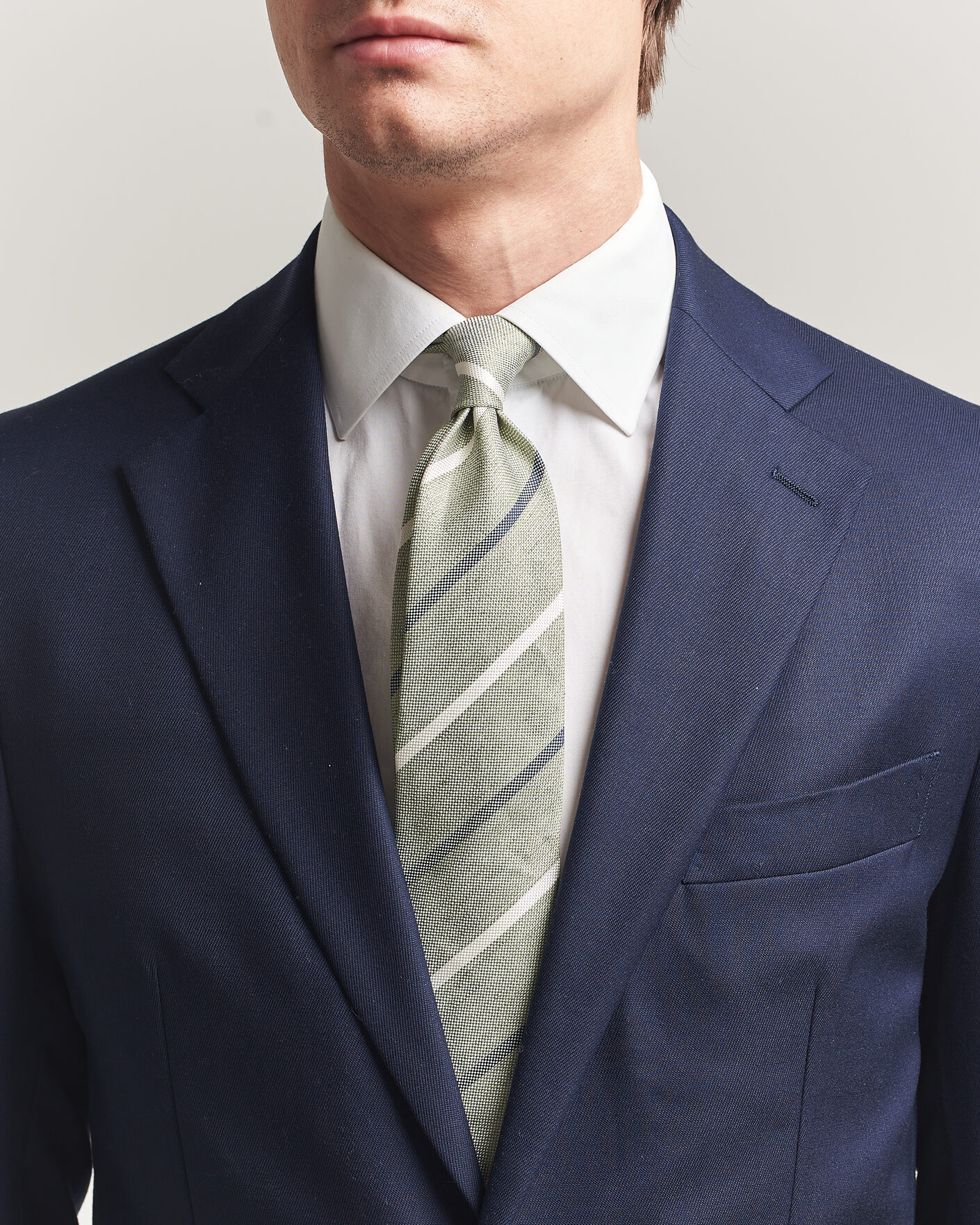 Homme | Cravates | Amanda Christensen | Silk/Linen 8cm Striped Tie Green