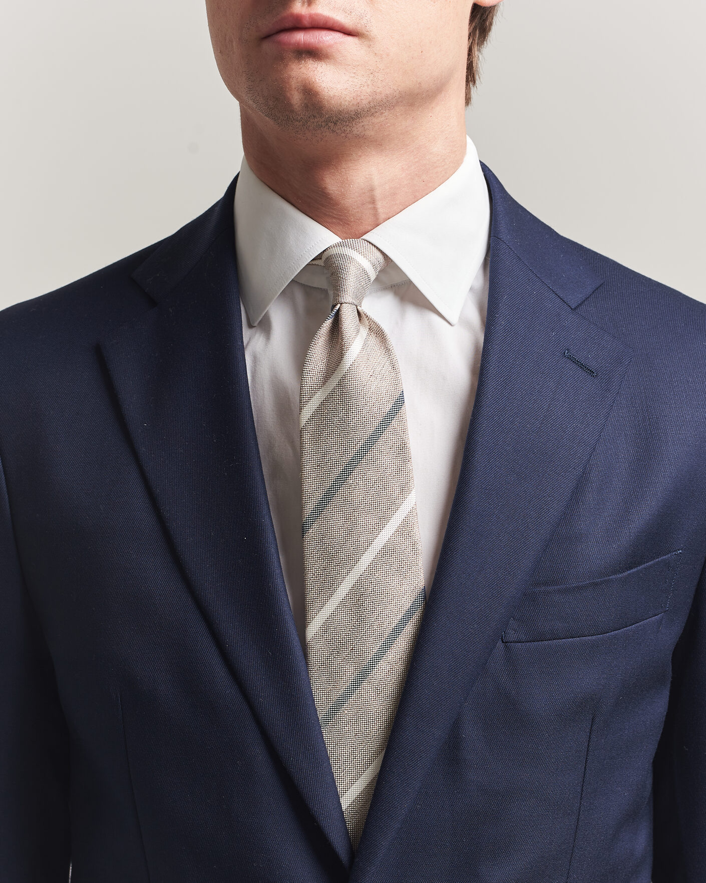 Homme | Cravates | Amanda Christensen | Silk/Linen 8cm Striped Tie Brown