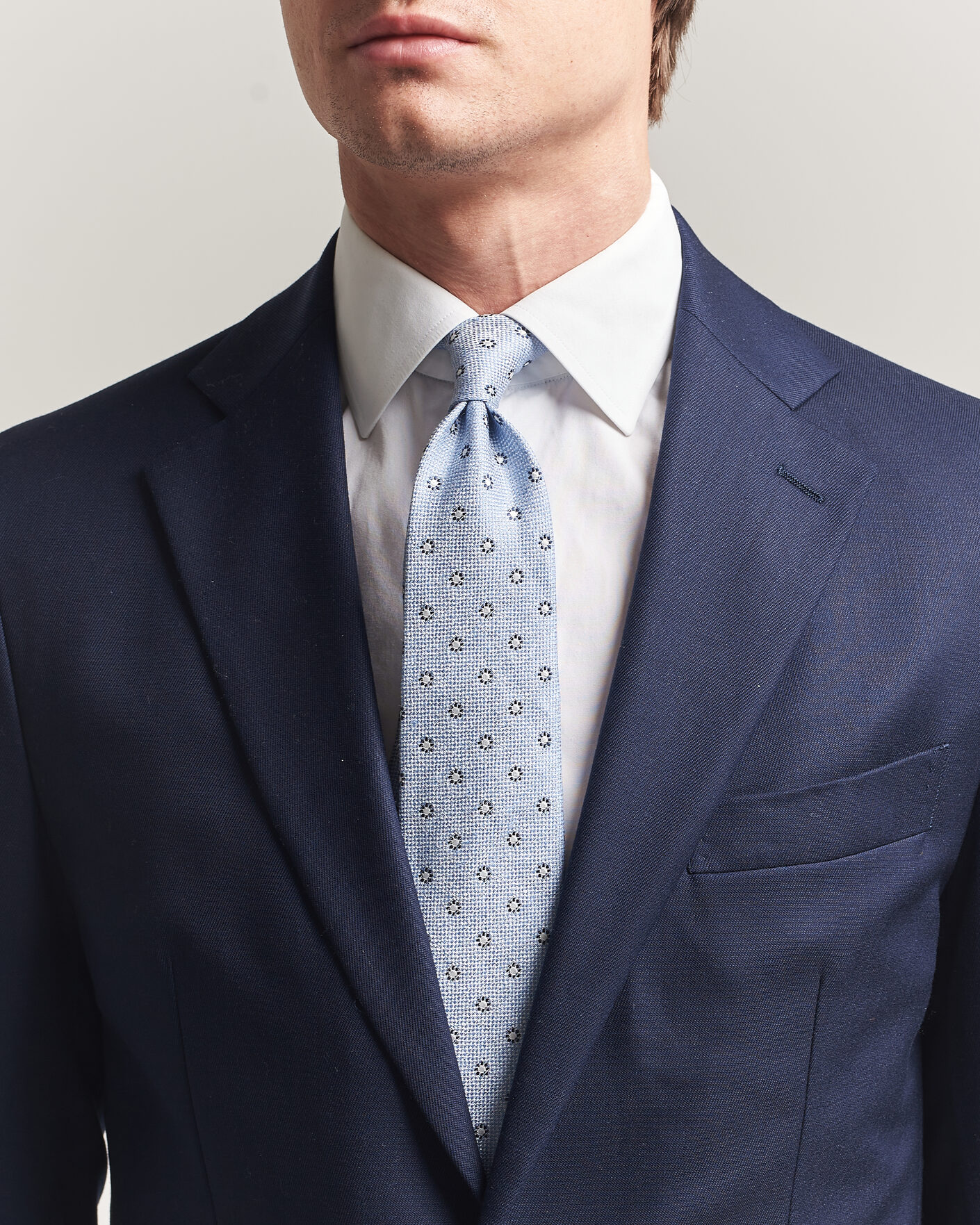 Homme | Cravates | Amanda Christensen | Silk/Linen 8cm Flower Tie Blue