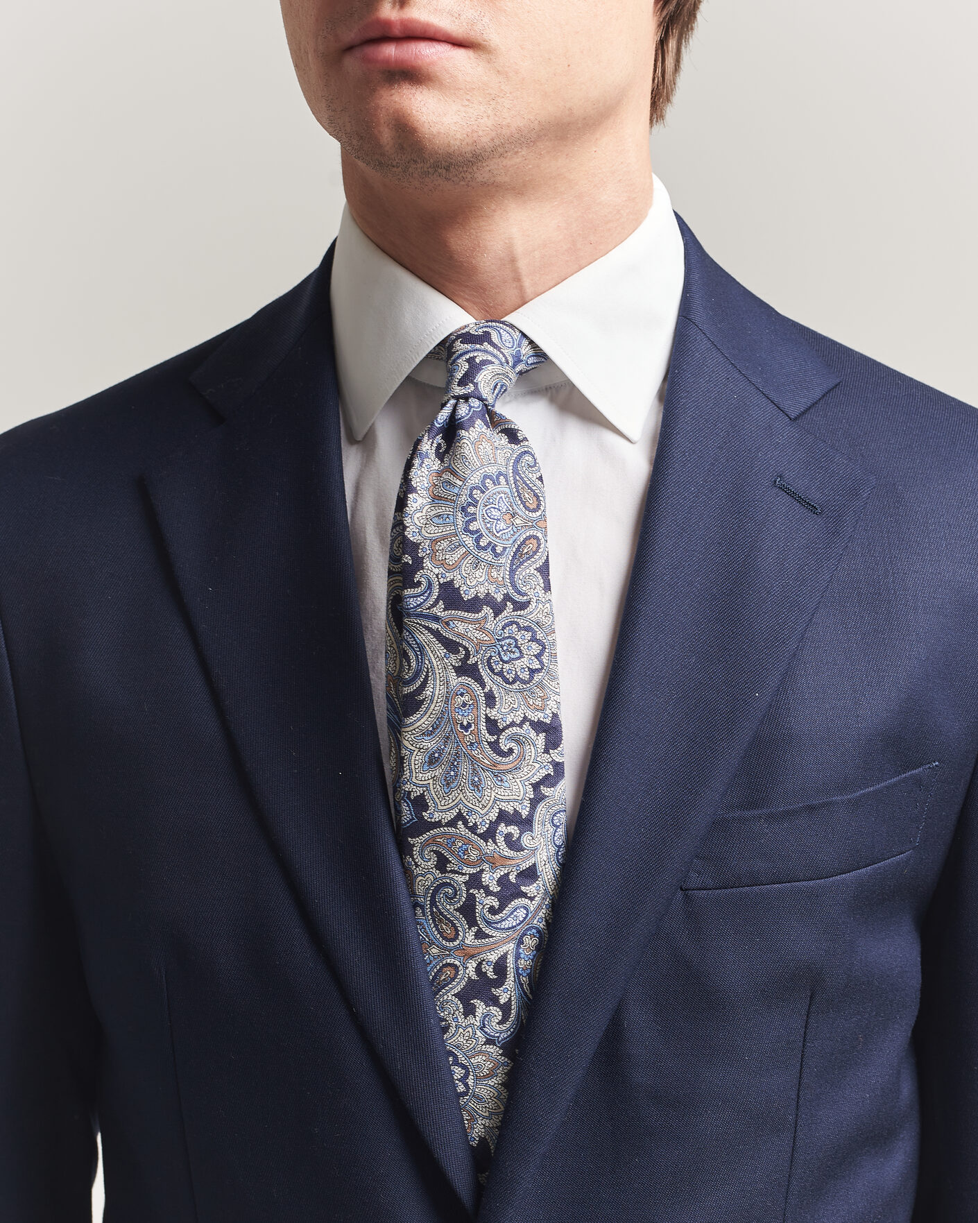 Homme | Cravates | Amanda Christensen | Linen 8cm Paisley Tie Navy