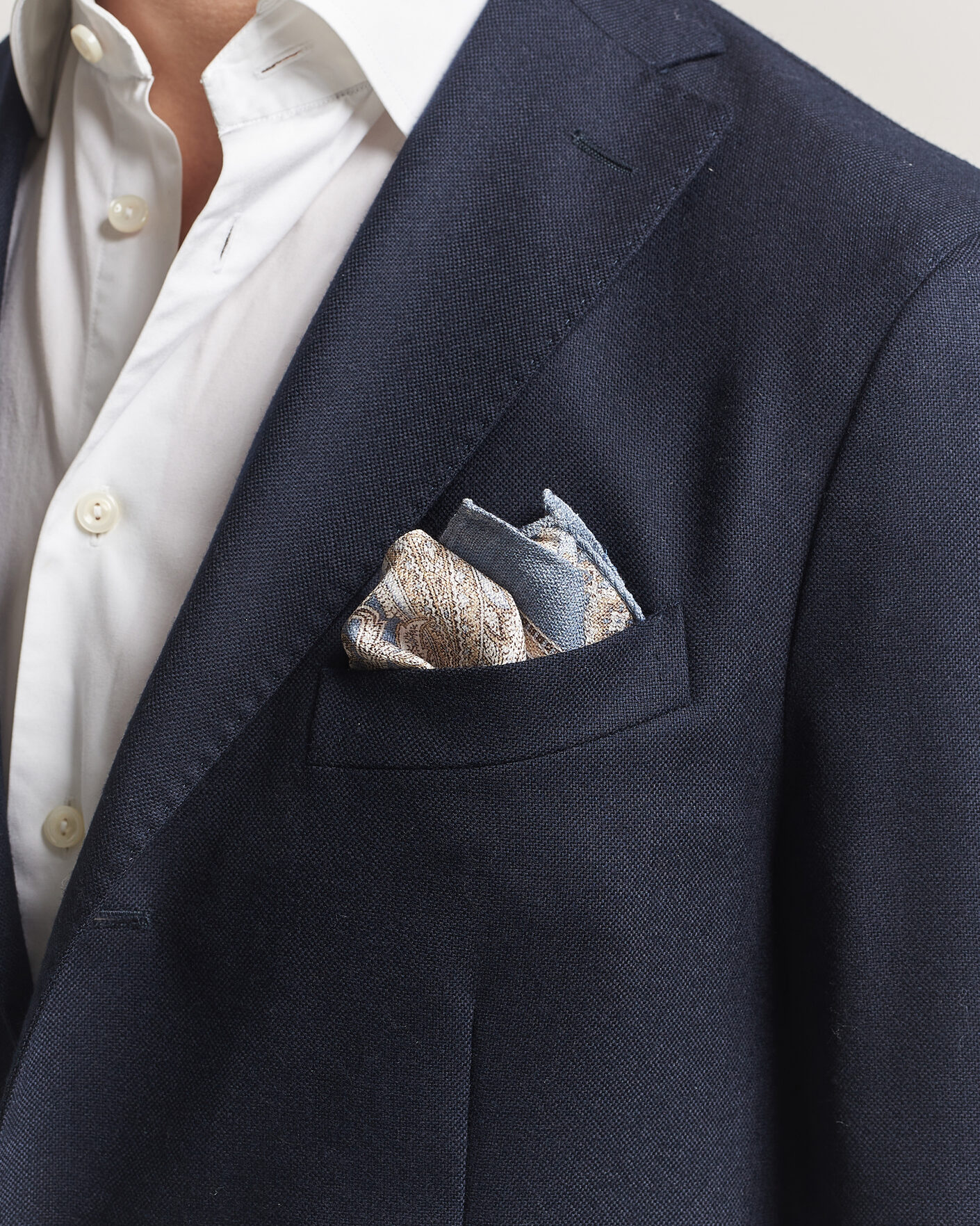 Homme | Pochettes De Costume | Amanda Christensen | Silk Shappe Double Faced Pocket Square Navy
