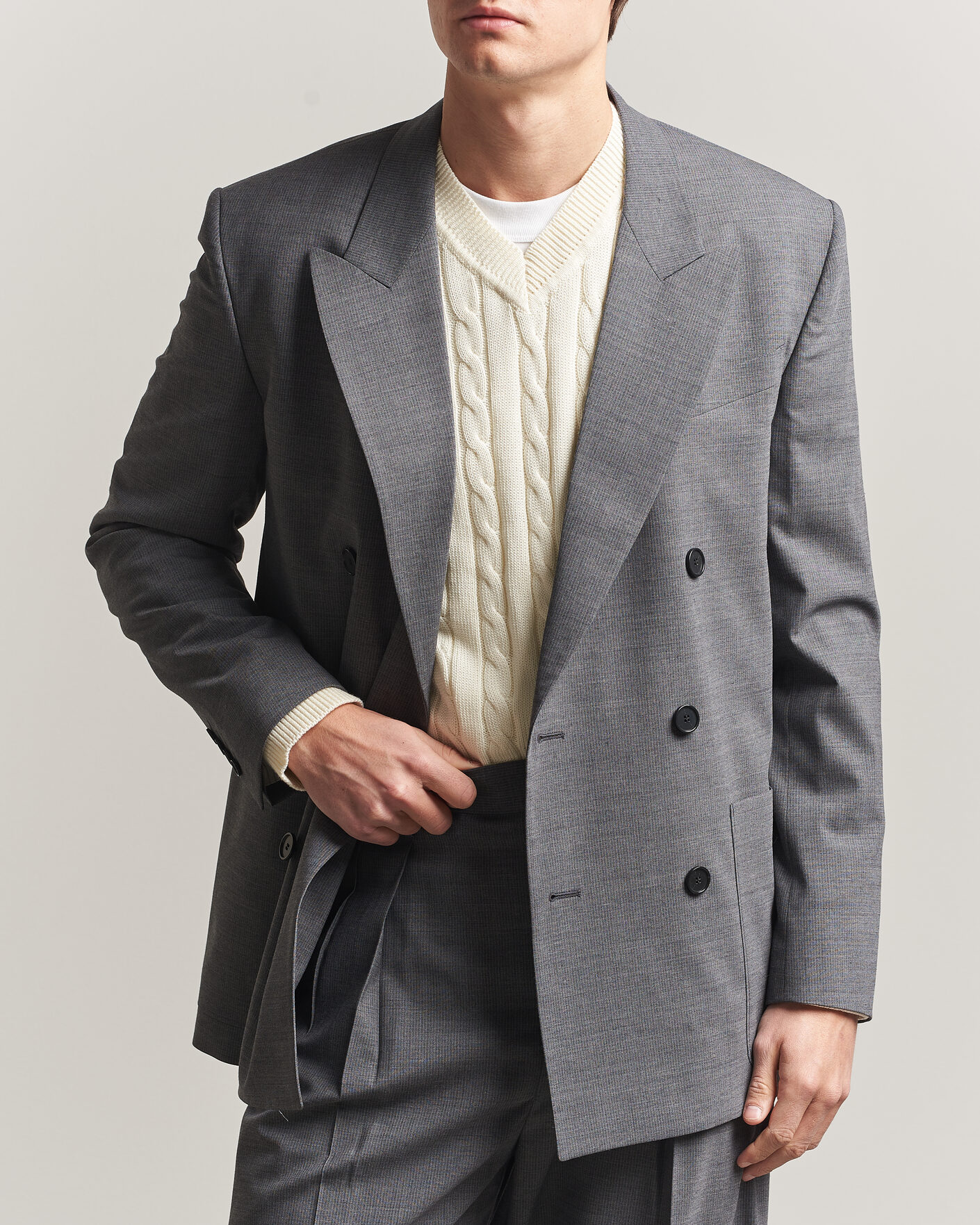 Homme | Blazers | Filippa K | Michael Wool Pinstriped Double Breasted Blazer Mid Grey