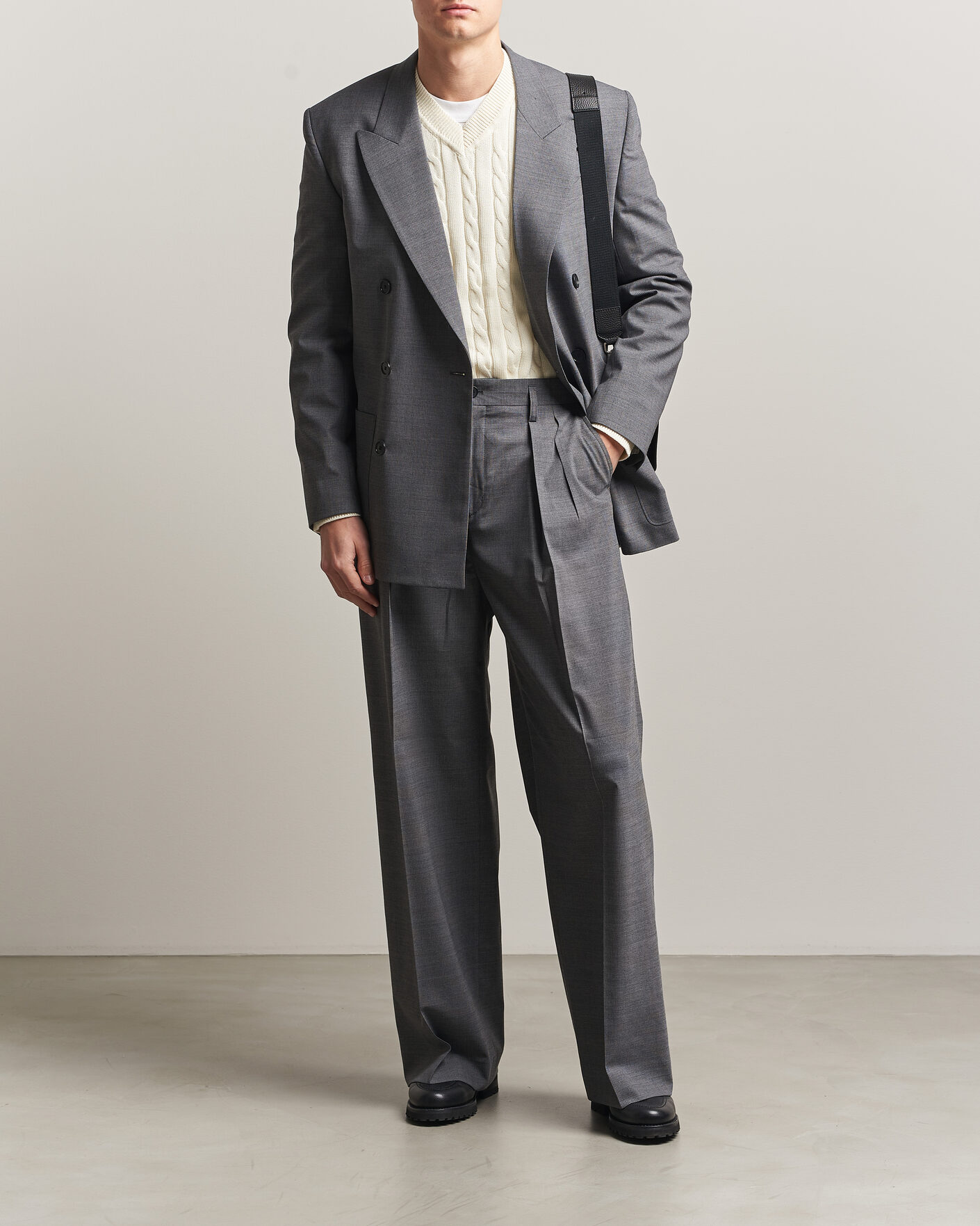 Homme | Pantalons | Filippa K | Milo Wide Wool Pinstriped Trousers Mid Grey