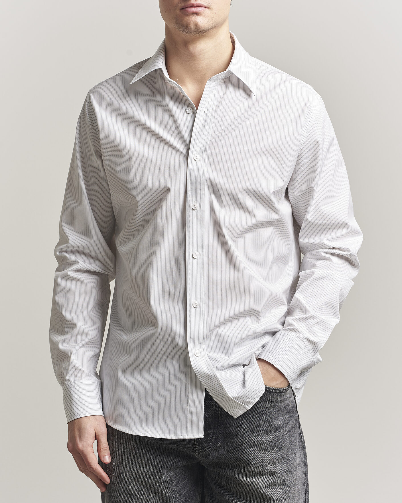 Homme | Chemises | Filippa K | Cotton Poplin Striped Shirt White/Black