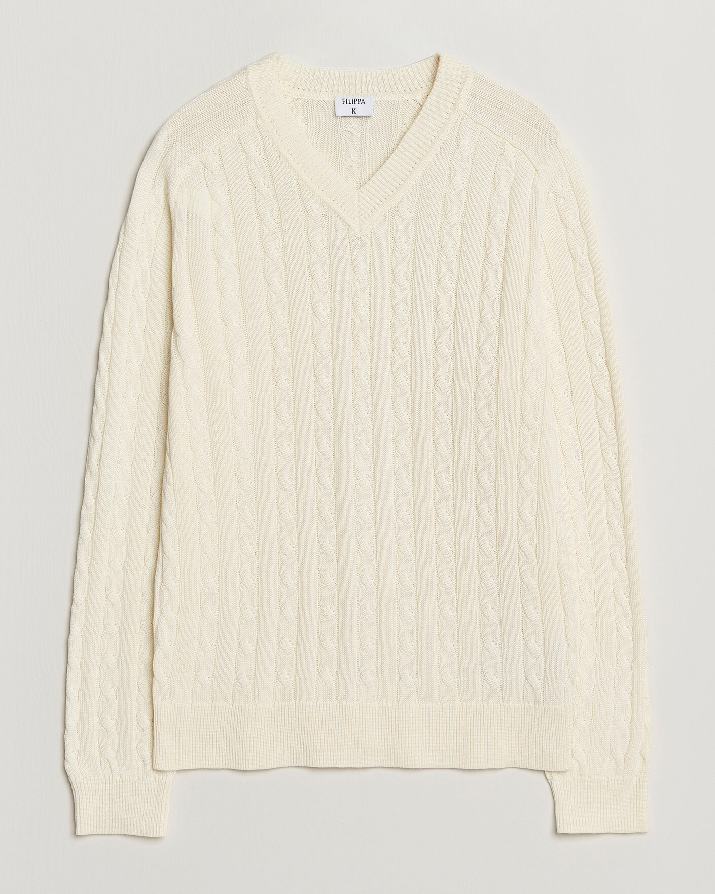 Homme | Pulls Et Tricots | Filippa K | Cotton Cable V-Neck Sweater Calico White