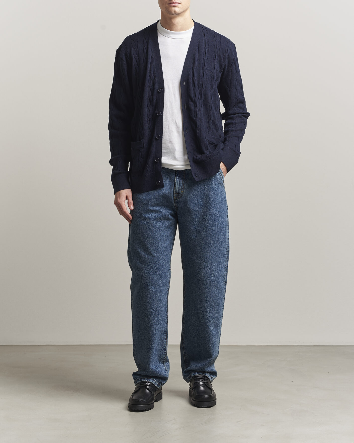Homme | Pulls Et Tricots | Filippa K | Cotton/Merino Cable Cardigan Navy