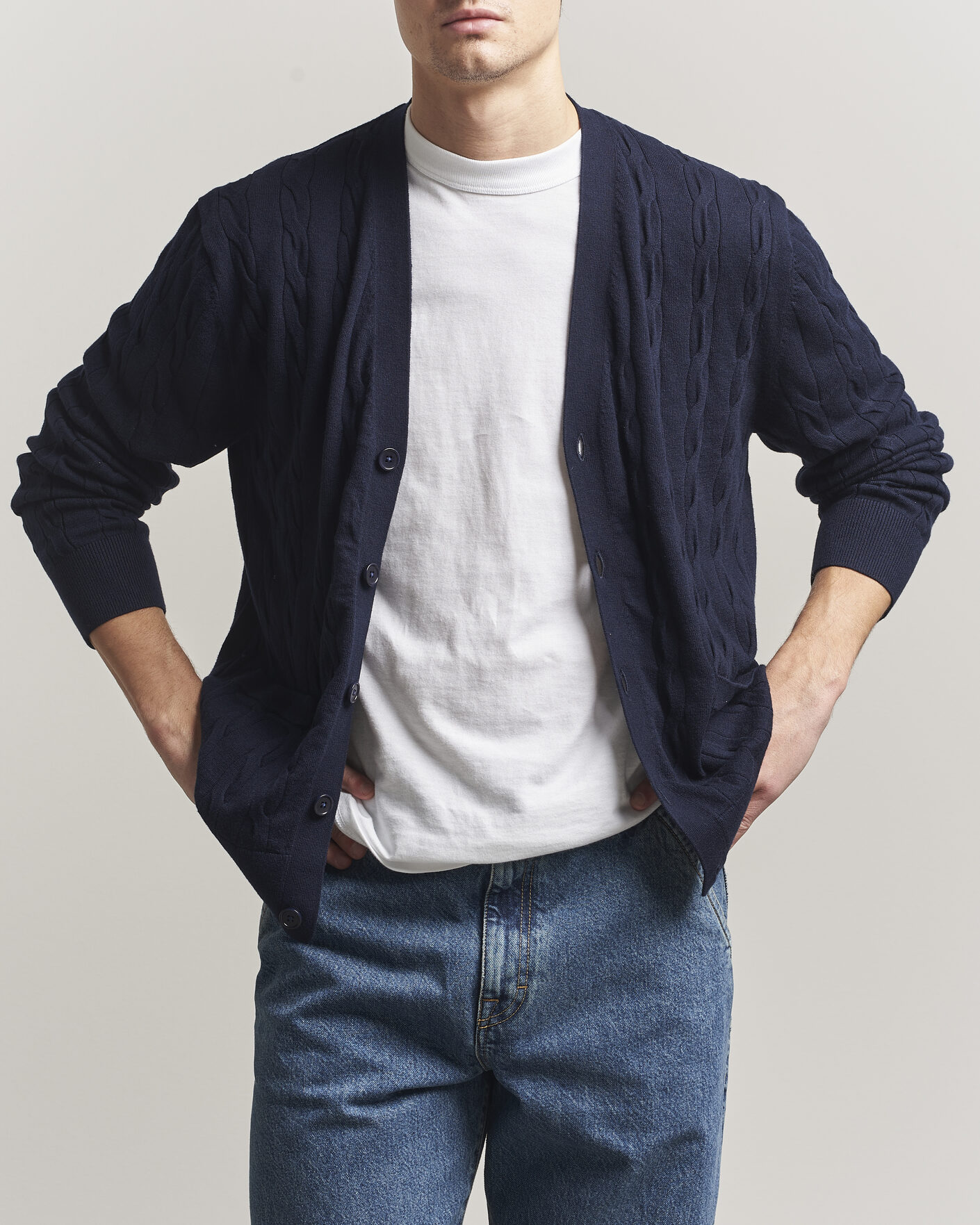 Homme | Pulls Et Tricots | Filippa K | Cotton/Merino Cable Cardigan Navy
