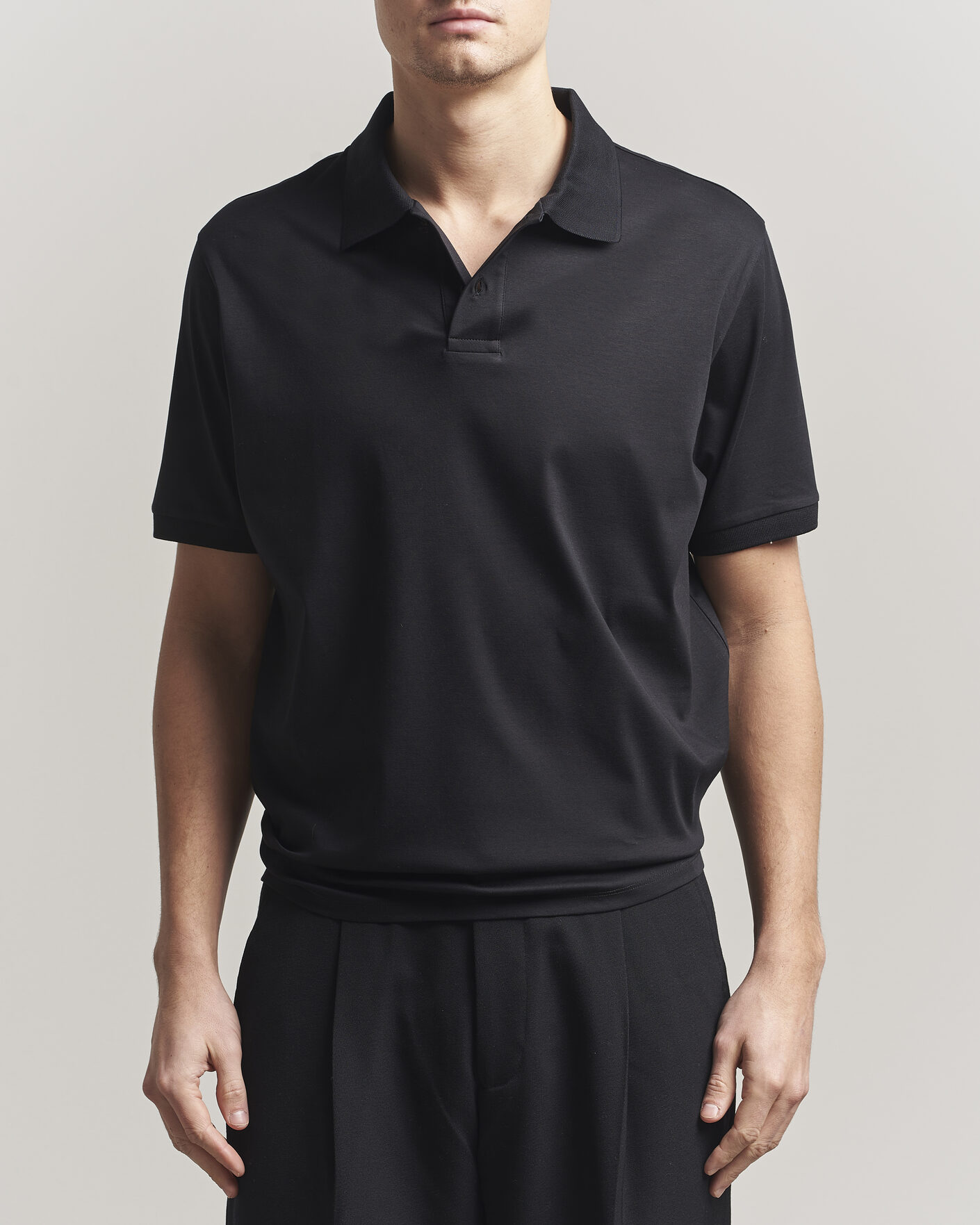 Homme | Polos | Filippa K | Technical Cotton Polo Black