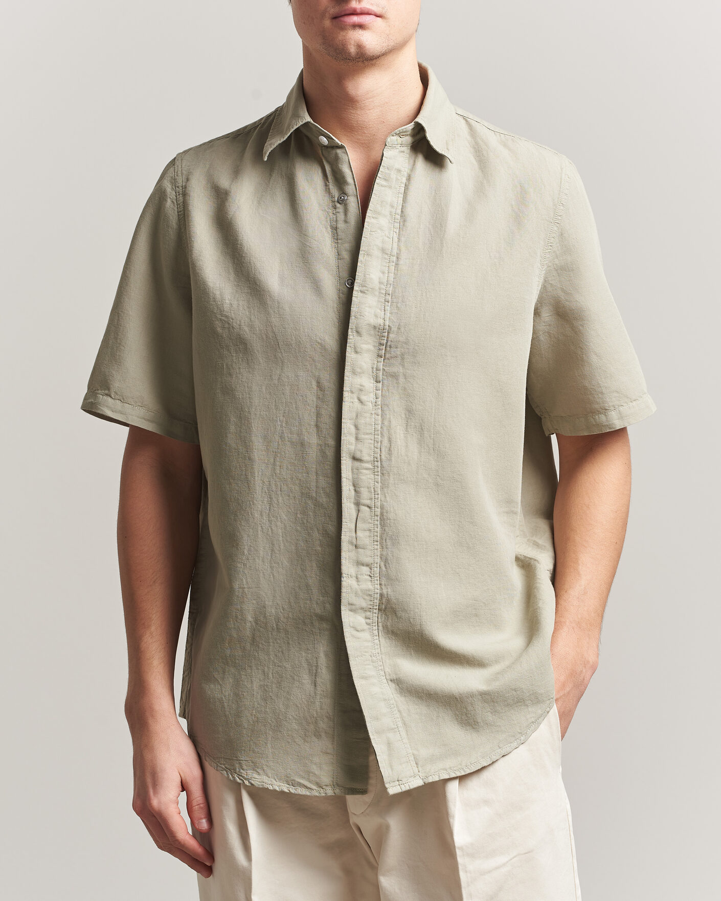 Homme | Chemises | Filippa K | Cotton/Linen Short Sleeve Shirt Light Green