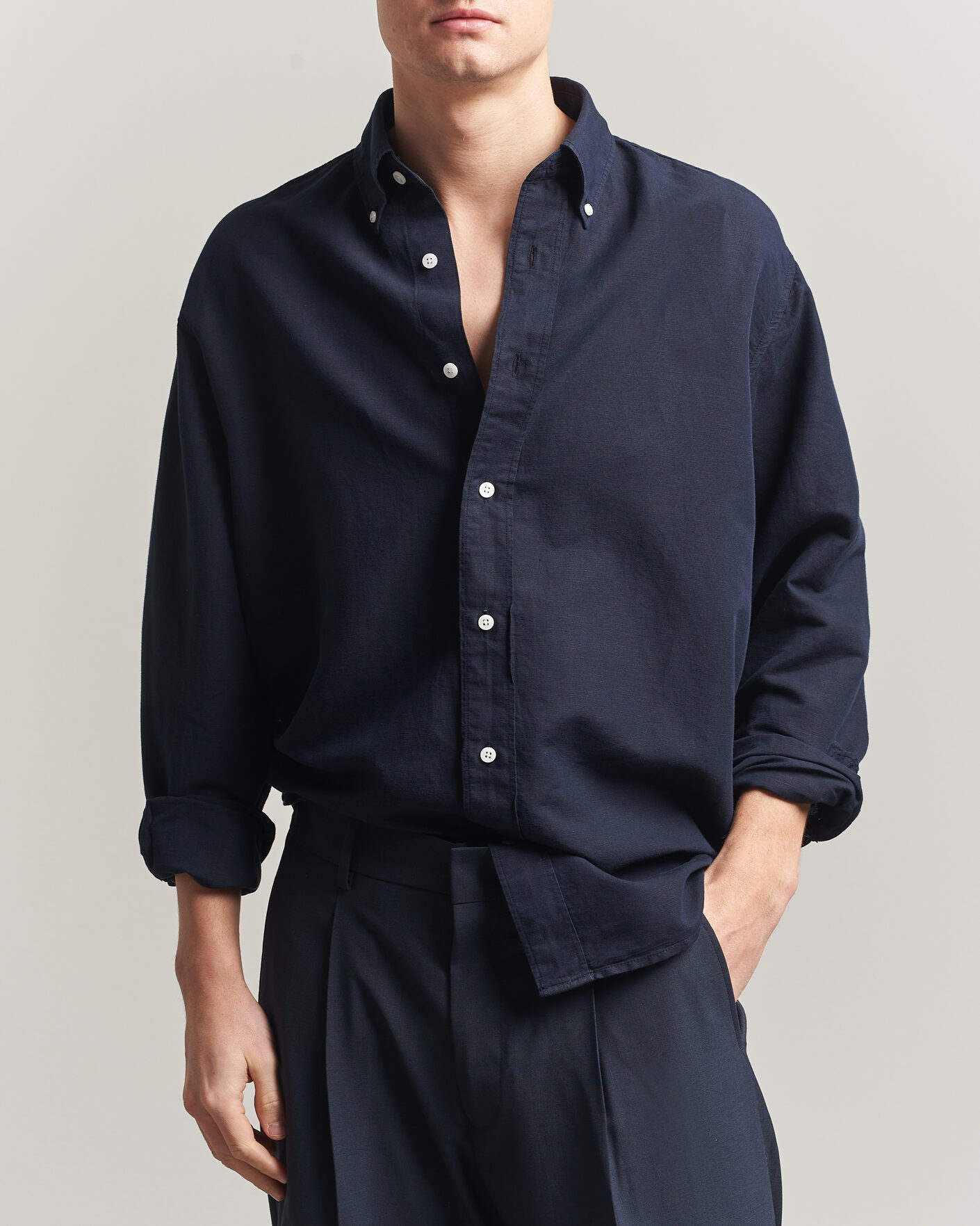 Homme | Chemises | Filippa K | Relaxed Cotton/Linen Shirt Navy