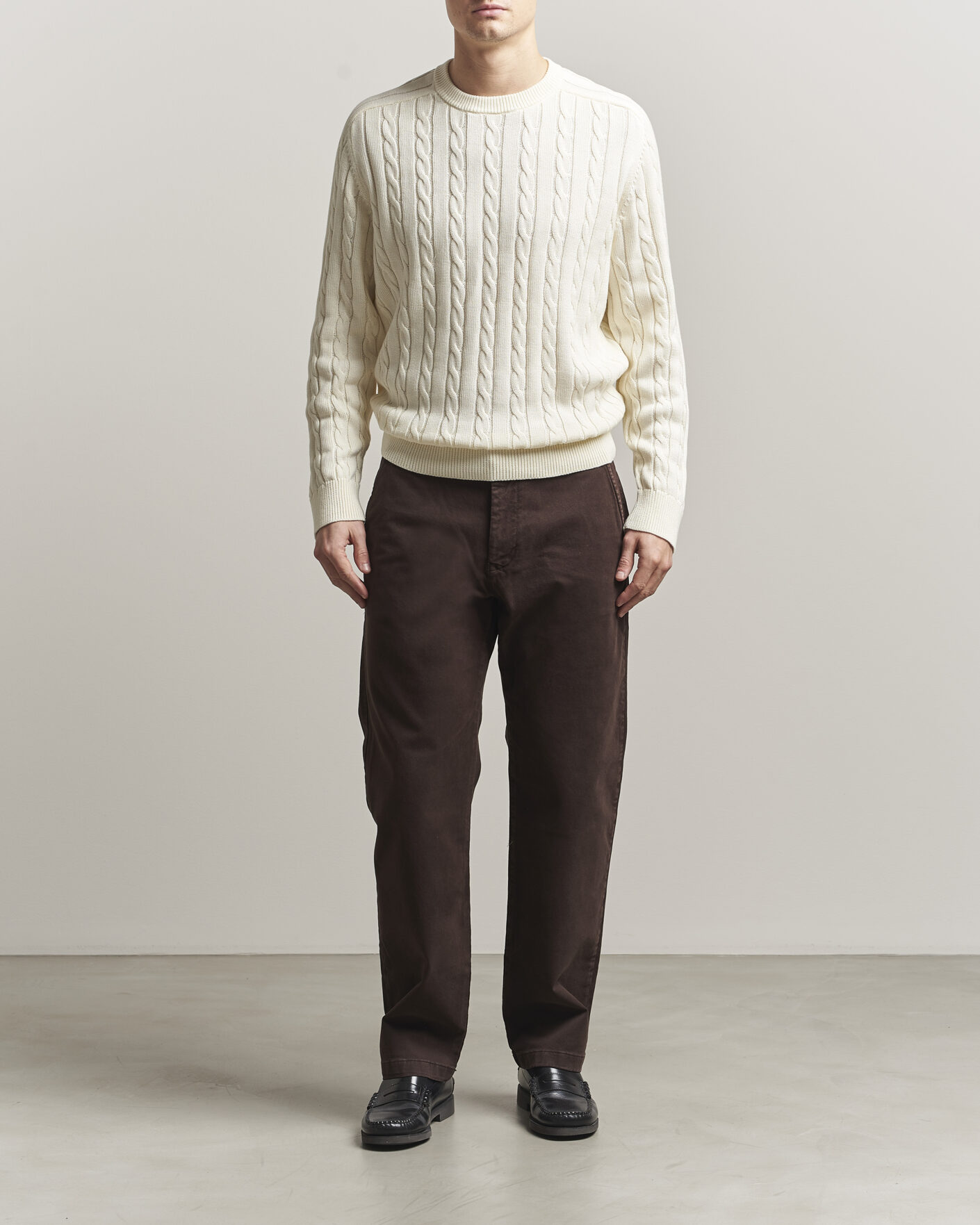 Homme | Pulls Et Tricots | Filippa K | Cotton Cable Crew Neck Sweater Calico White
