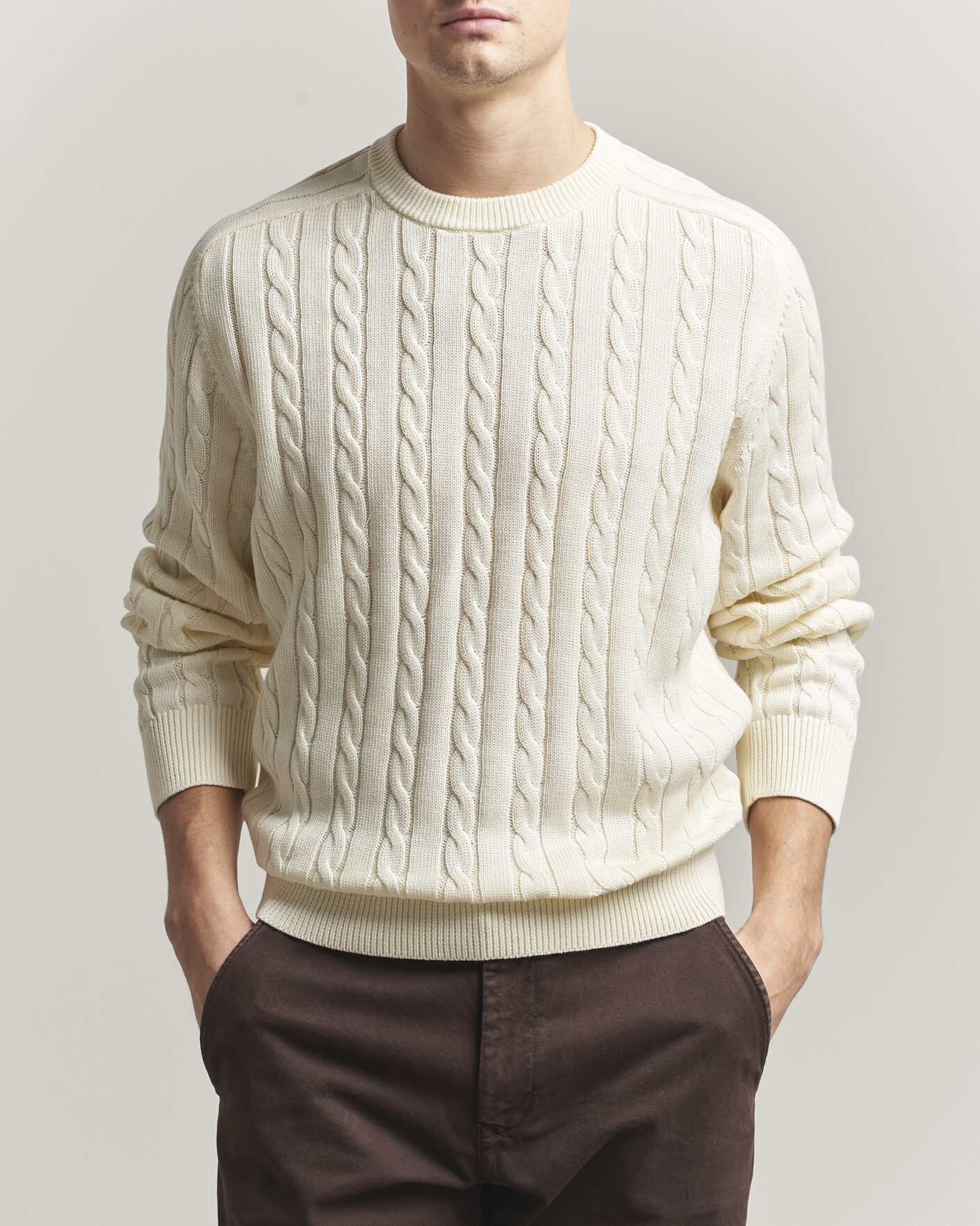 Homme | Pulls Et Tricots | Filippa K | Cotton Cable Crew Neck Sweater Calico White