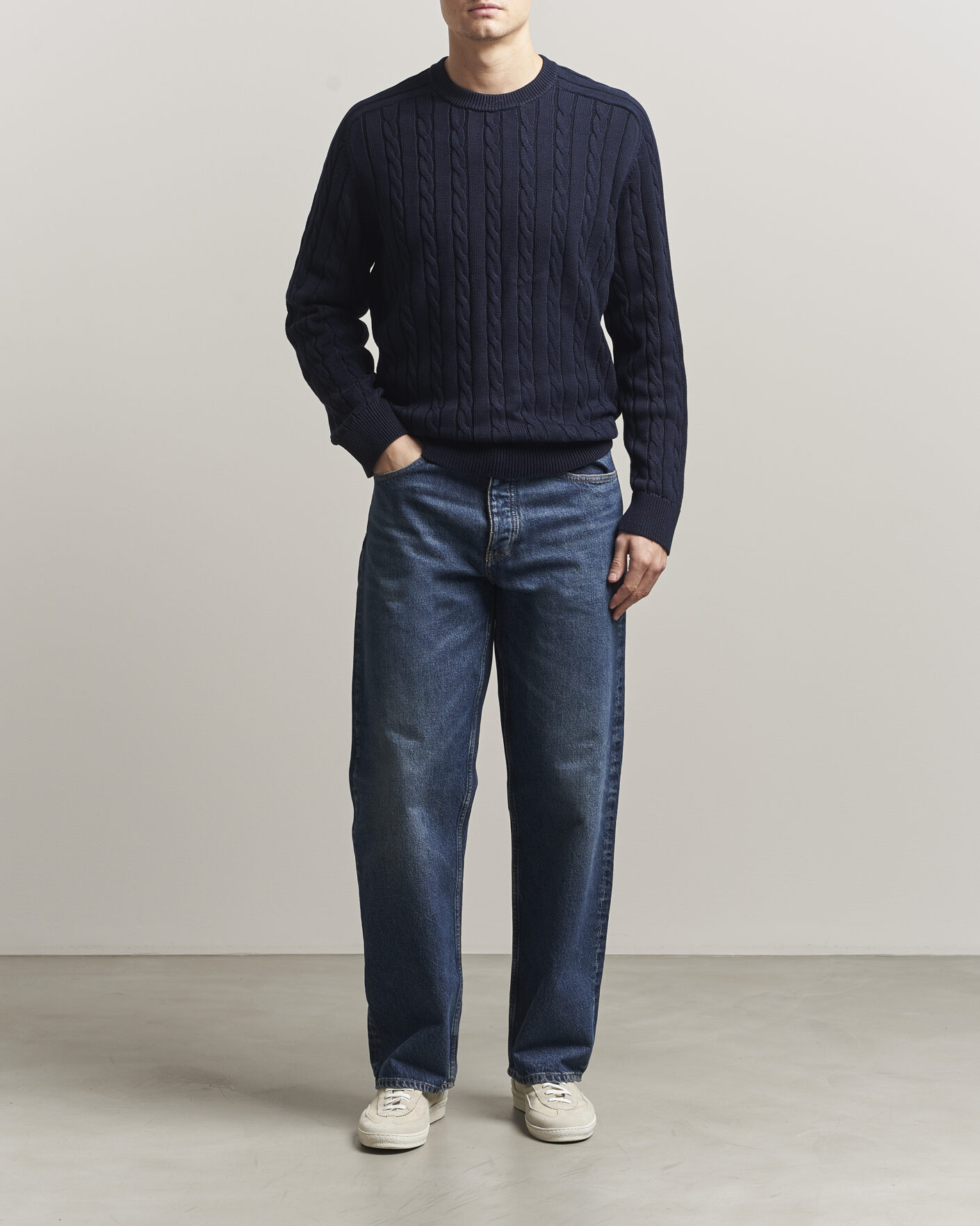 Homme | Pulls Et Tricots | Filippa K | Cotton Cable Crew Neck Sweater Navy