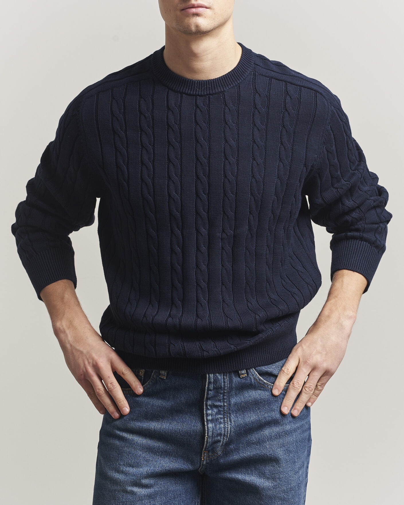 Homme | Pulls Et Tricots | Filippa K | Cotton Cable Crew Neck Sweater Navy