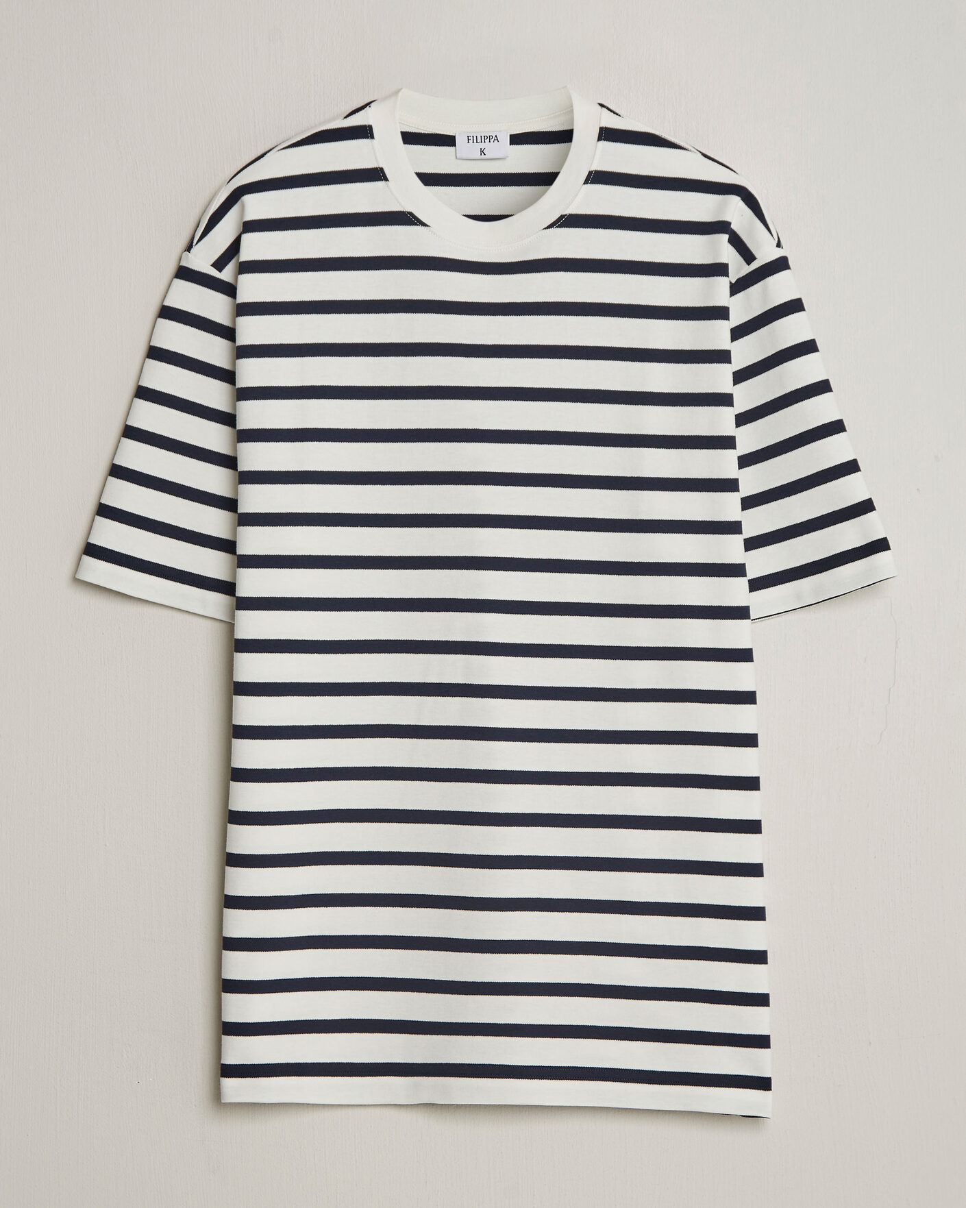 Homme | T-shirts | Filippa K | Striped Crew Neck T-Shirt White/Navy