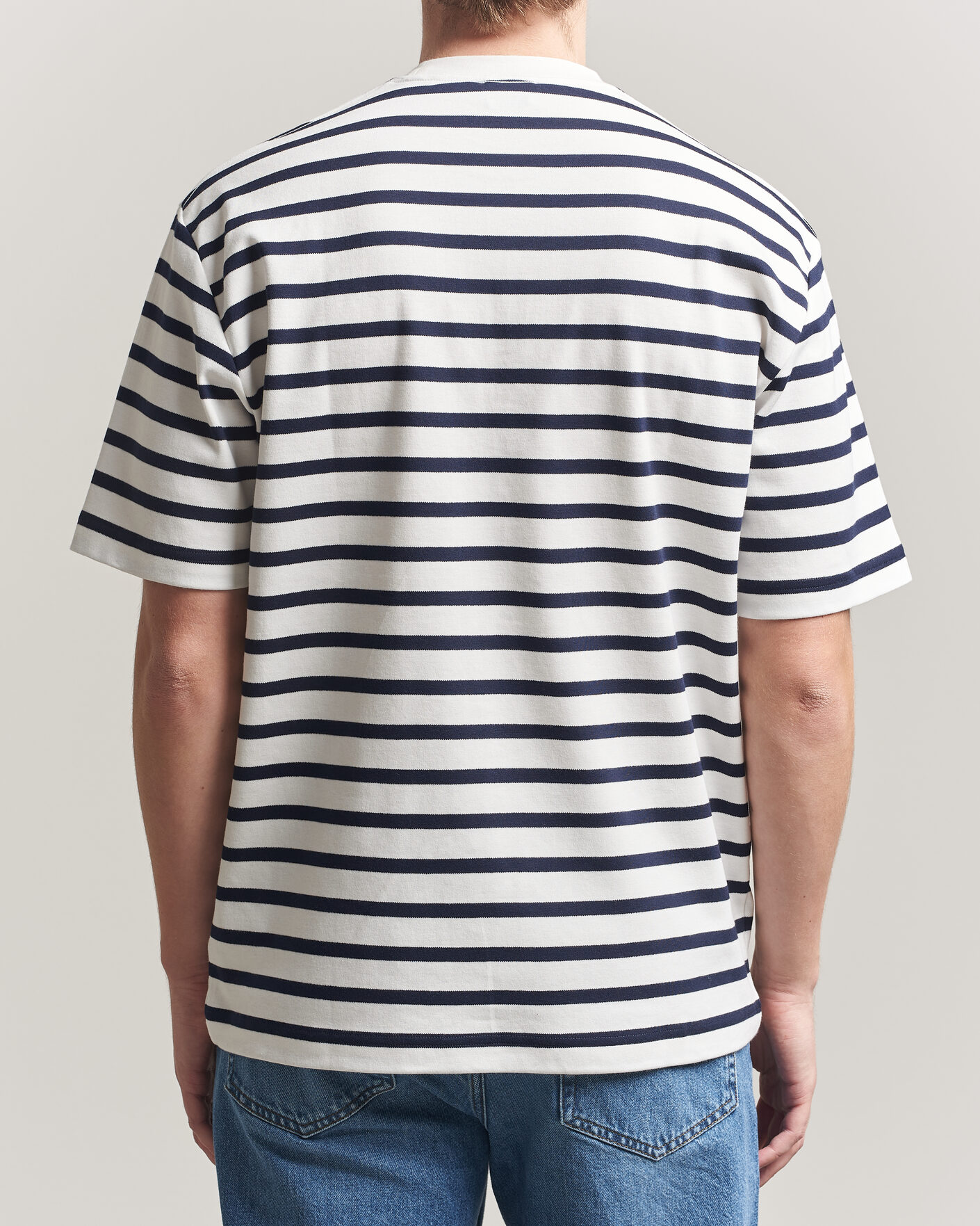 Homme | T-shirts | Filippa K | Striped Crew Neck T-Shirt White/Navy