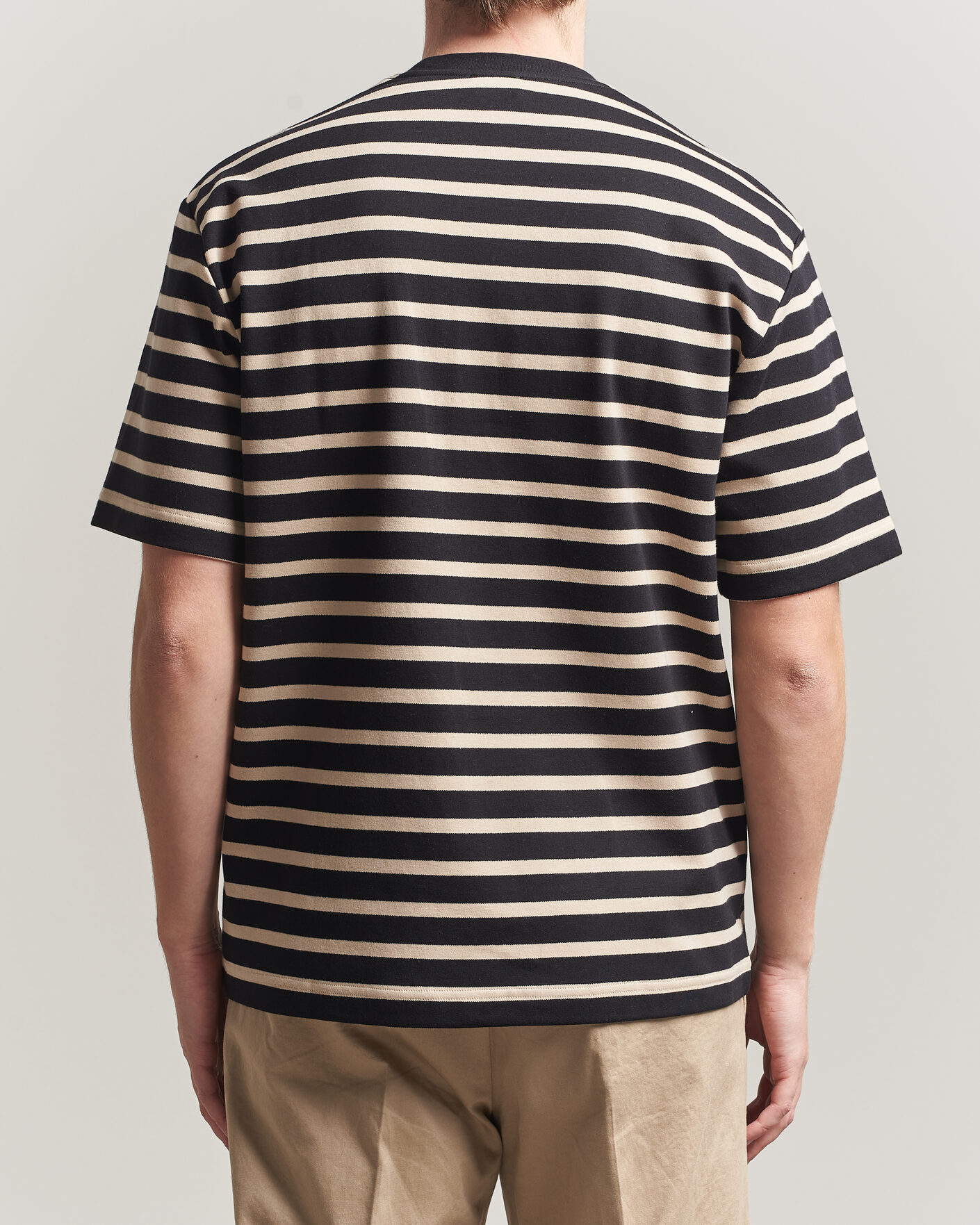 Homme | T-shirts | Filippa K | Striped Crew Neck T-Shirt Black/Pearl