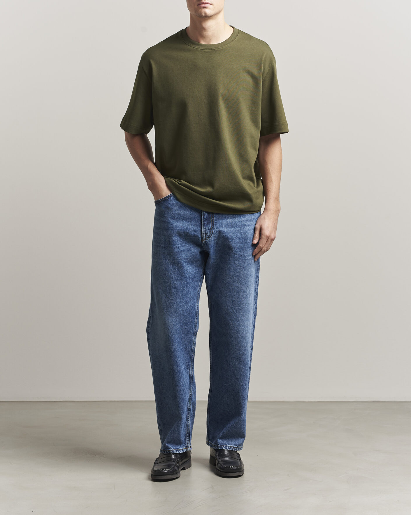 Homme | T-shirts | Filippa K | Heavy Cotton Crew Neck T-Shirt Midnight Green
