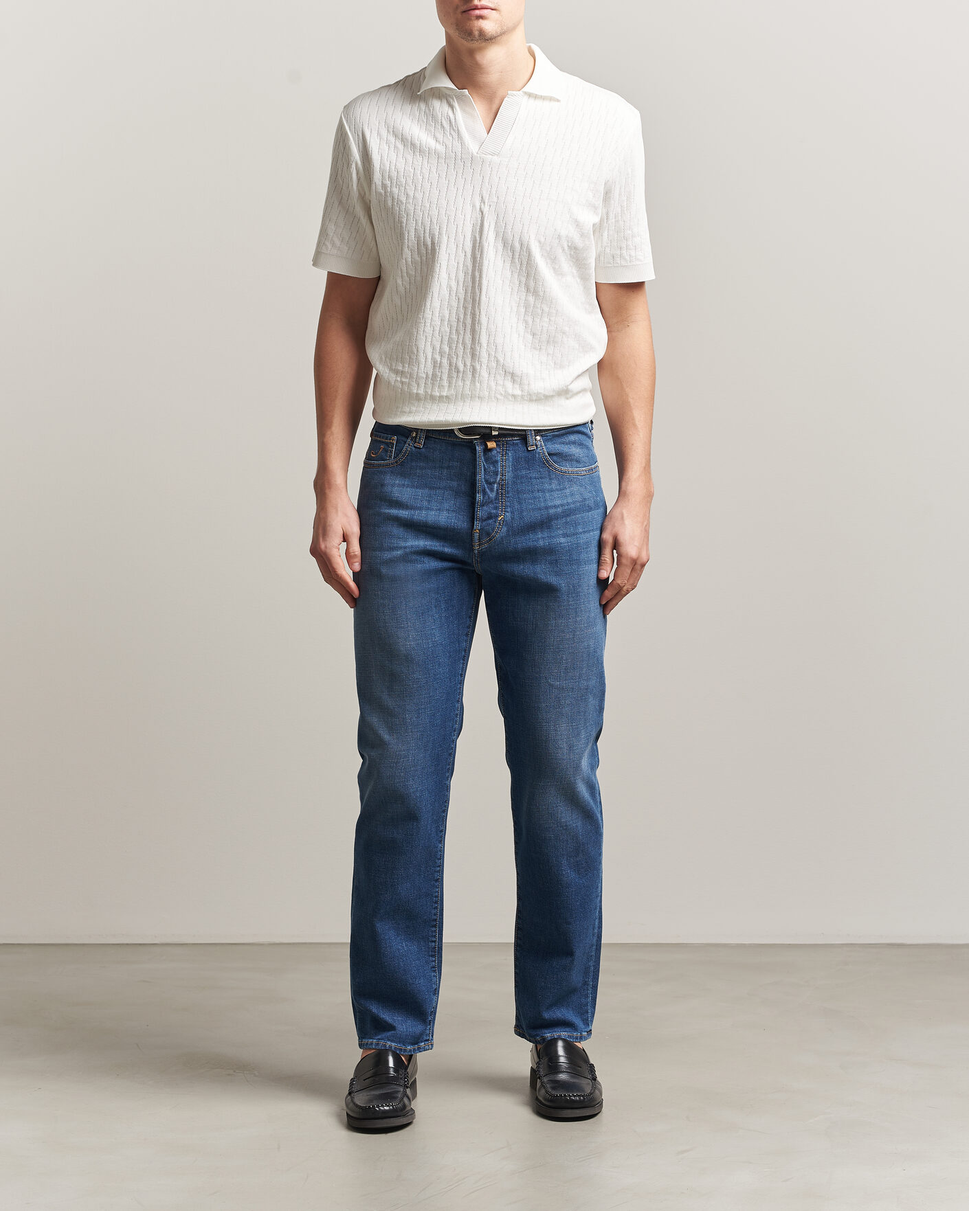 Homme | Jeans | Jacob Cohën | Edos Regular Straight Fit Stretch Jeans Mid Blue