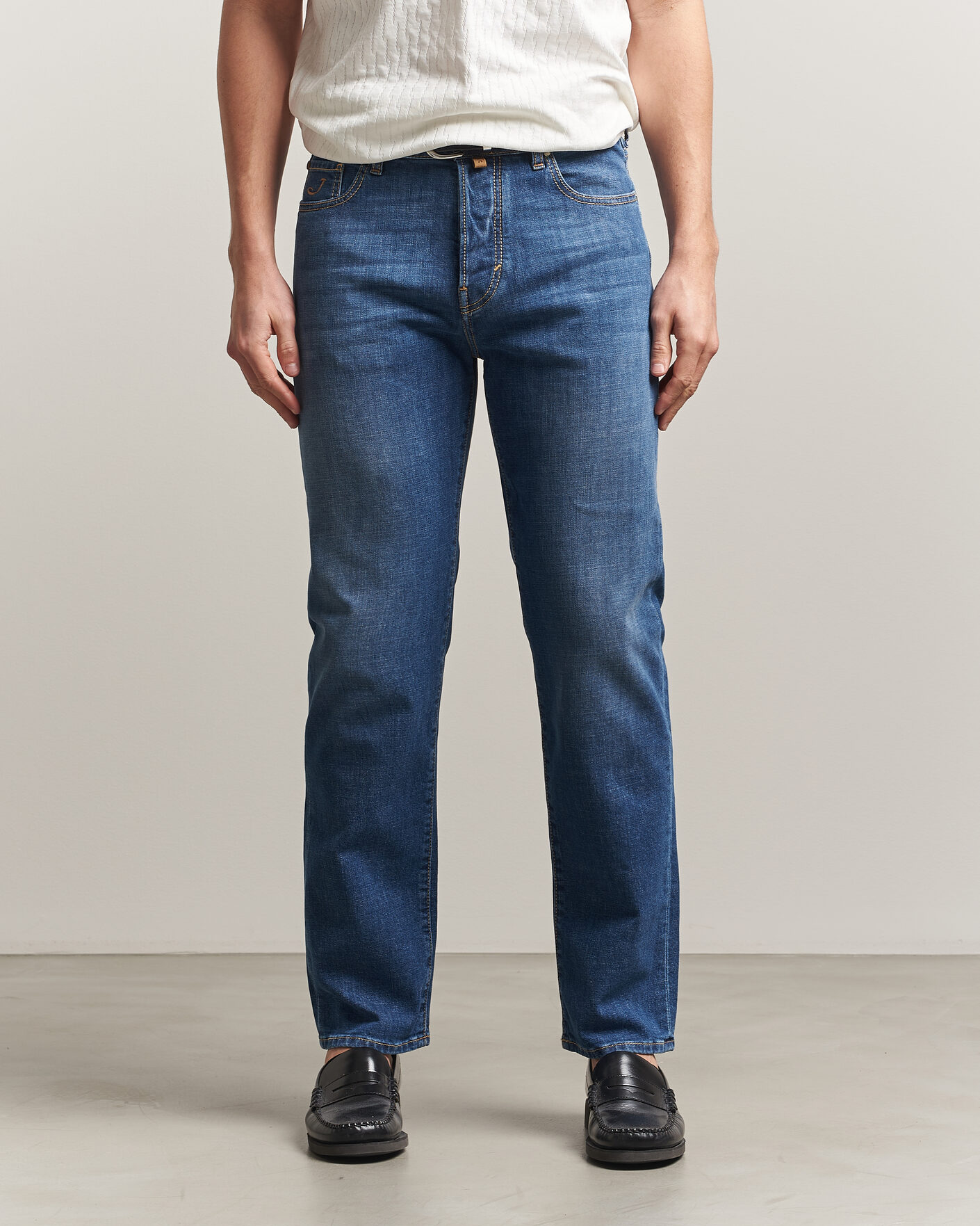 Homme | Jeans | Jacob Cohën | Edos Regular Straight Fit Stretch Jeans Mid Blue