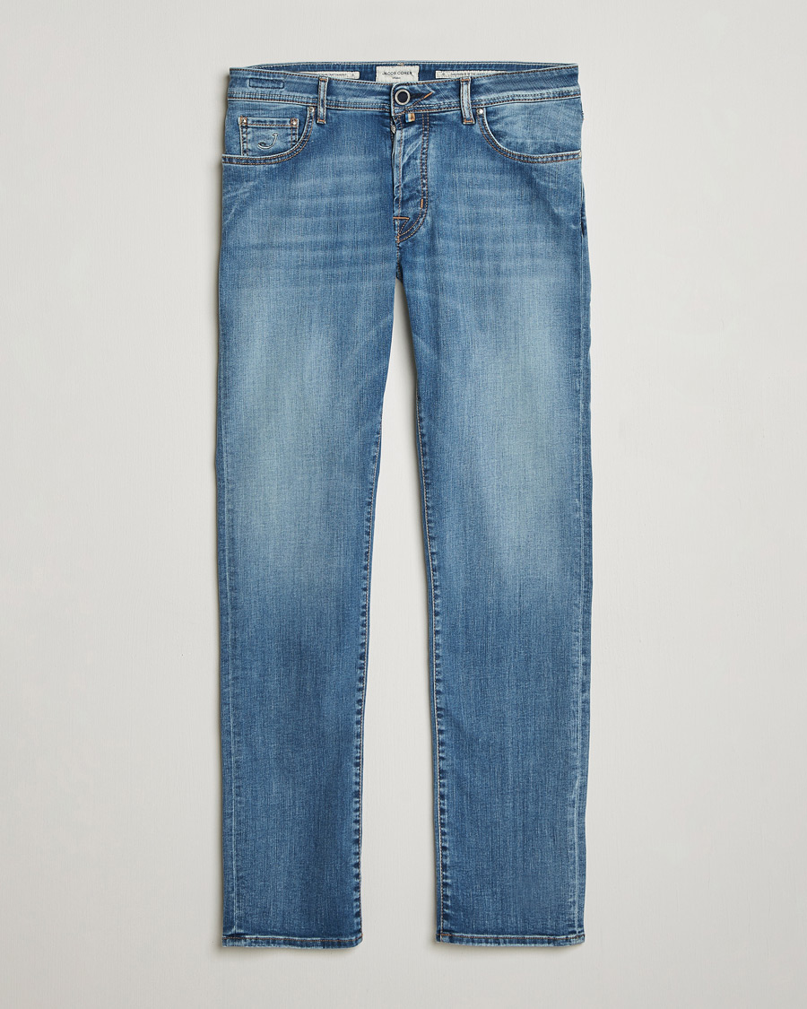 Homme | Jeans | Jacob Cohën | Bard Slim Fit Stretch Porsche Patch Jeans Mid Blue
