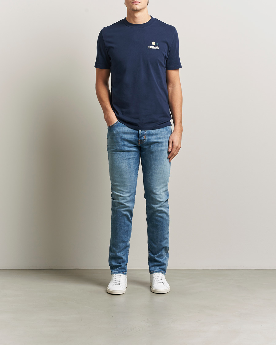 Homme | Jeans | Jacob Cohën | Bard Slim Fit Stretch Porsche Patch Jeans Mid Blue