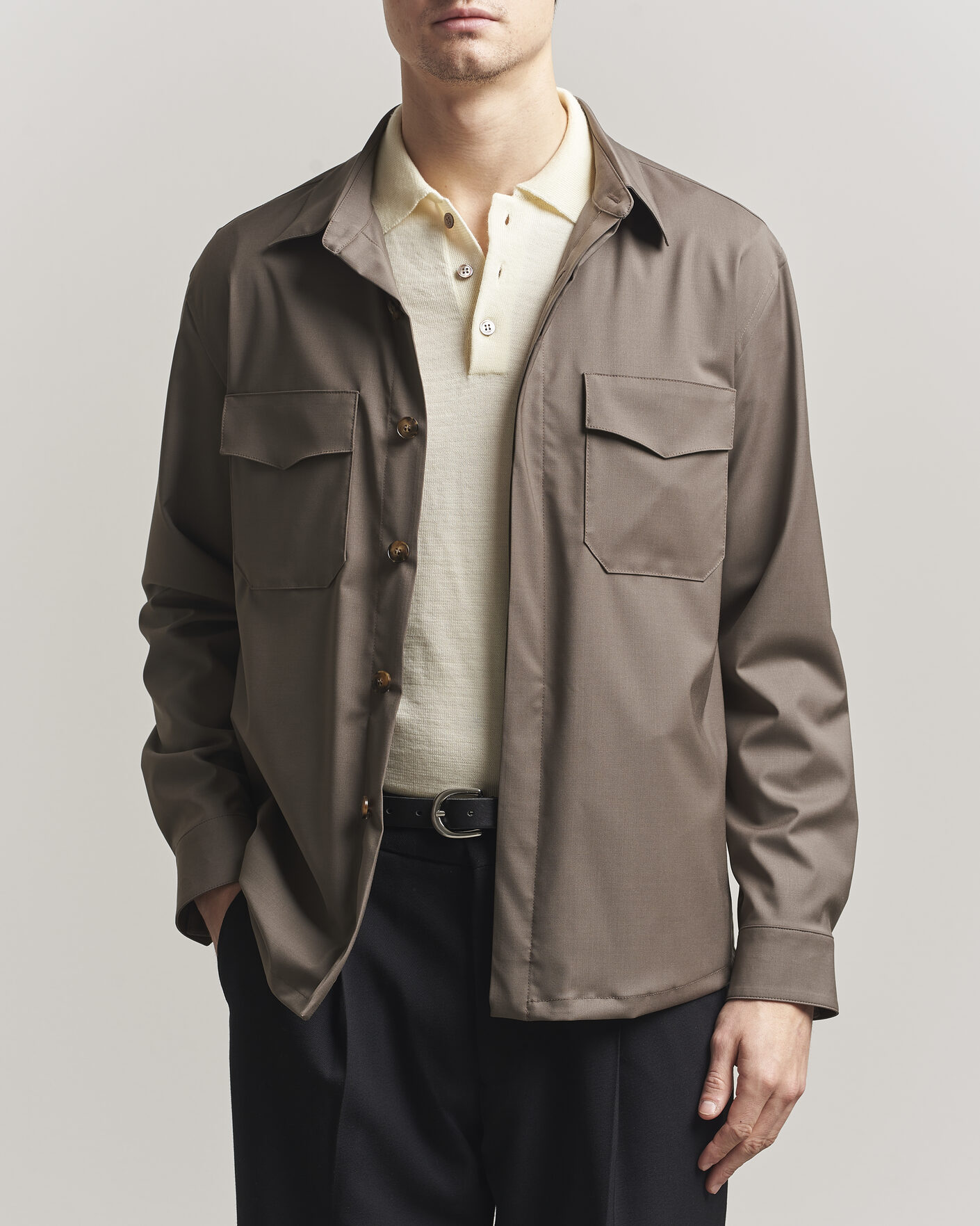 Homme | Chemises | Canali | Travel Wool Overshirt Brown