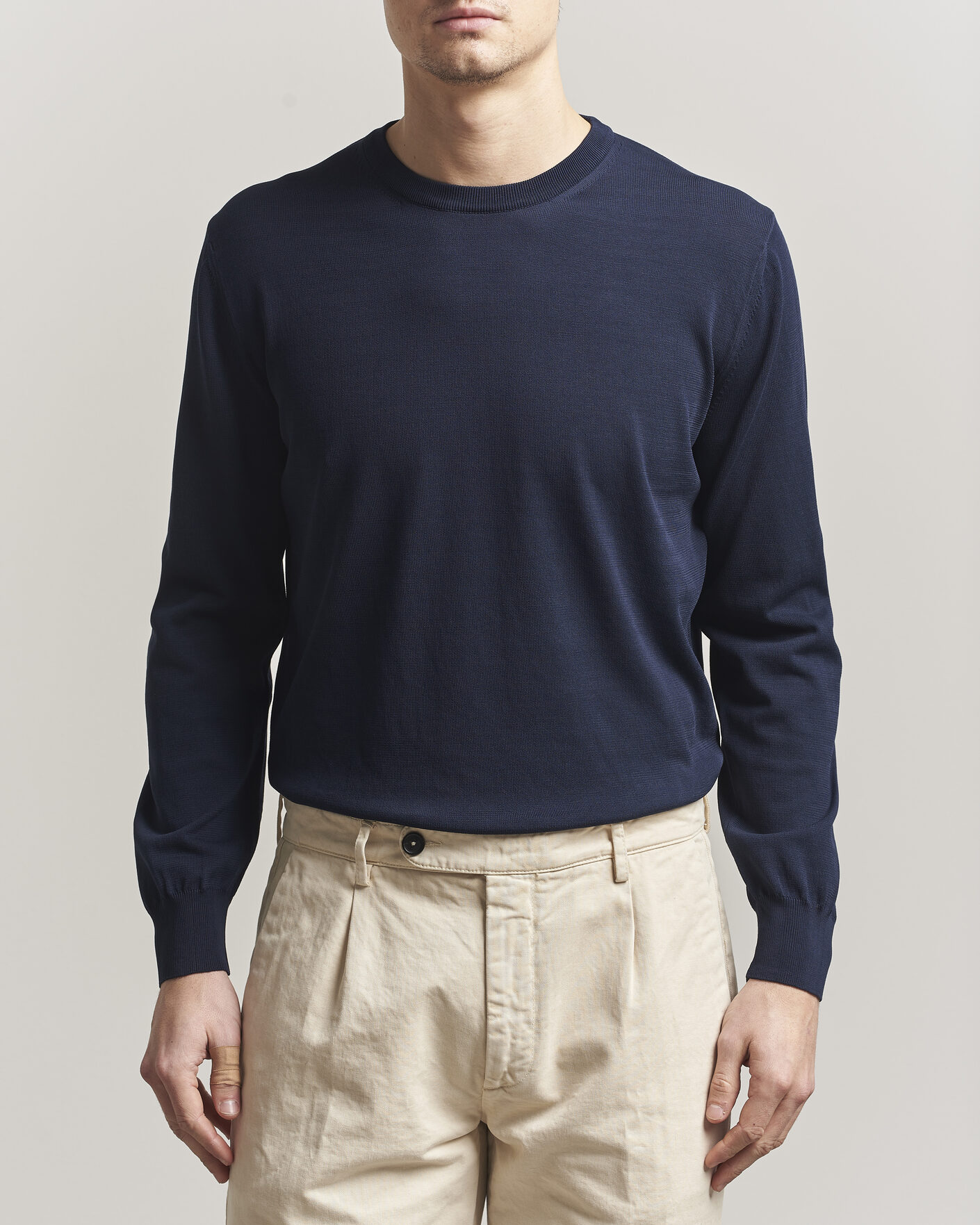 Homme | Pulls Et Tricots | Canali | Cotton Crew Neck Pullover Navy