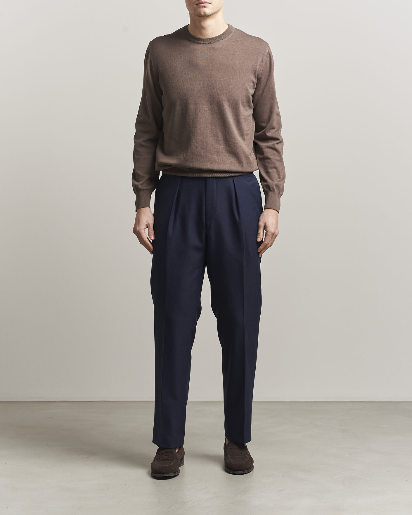 Homme | Pulls Et Tricots | Canali | Cotton Crew Neck Pullover Brown