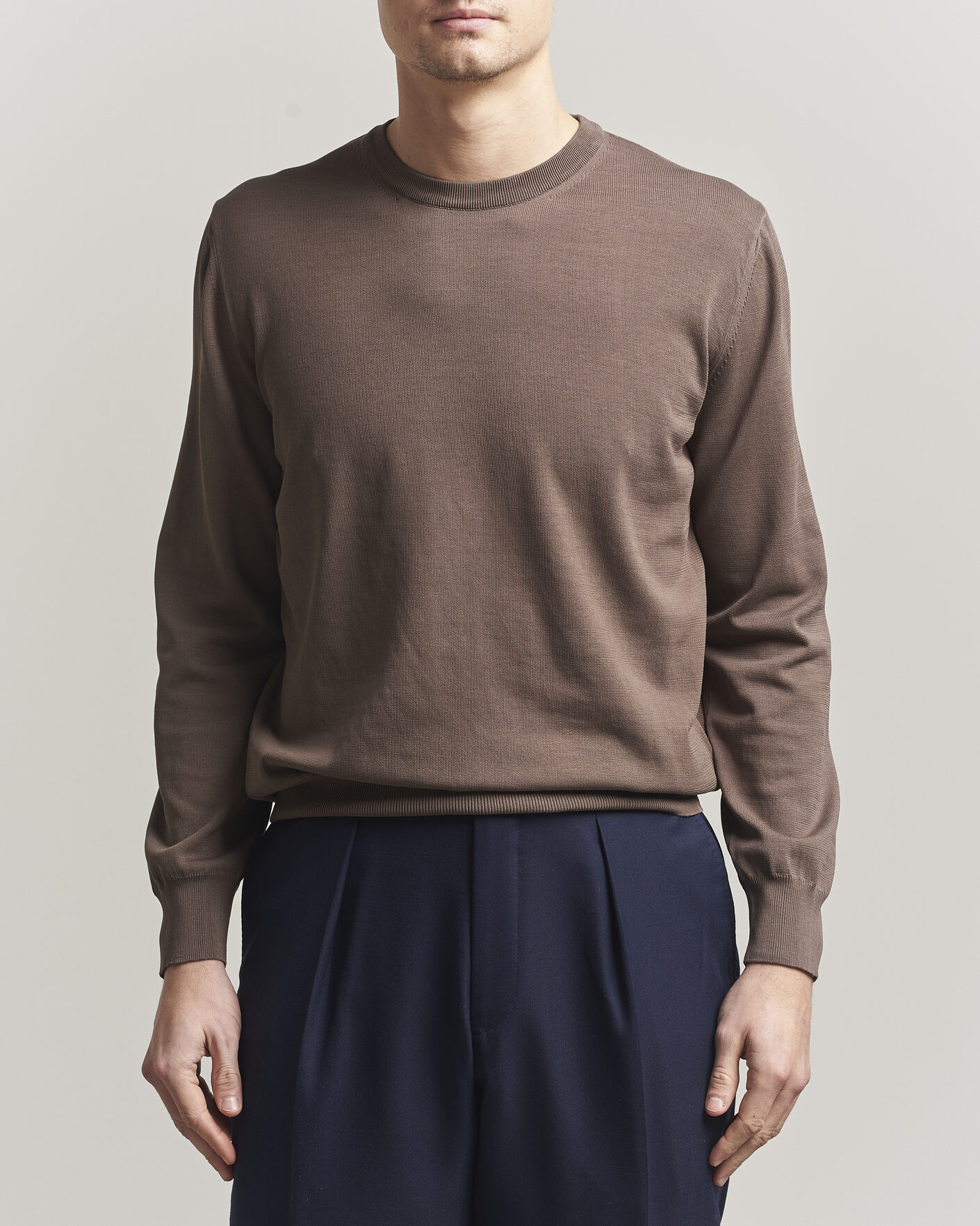 Homme | Pulls Et Tricots | Canali | Cotton Crew Neck Pullover Brown