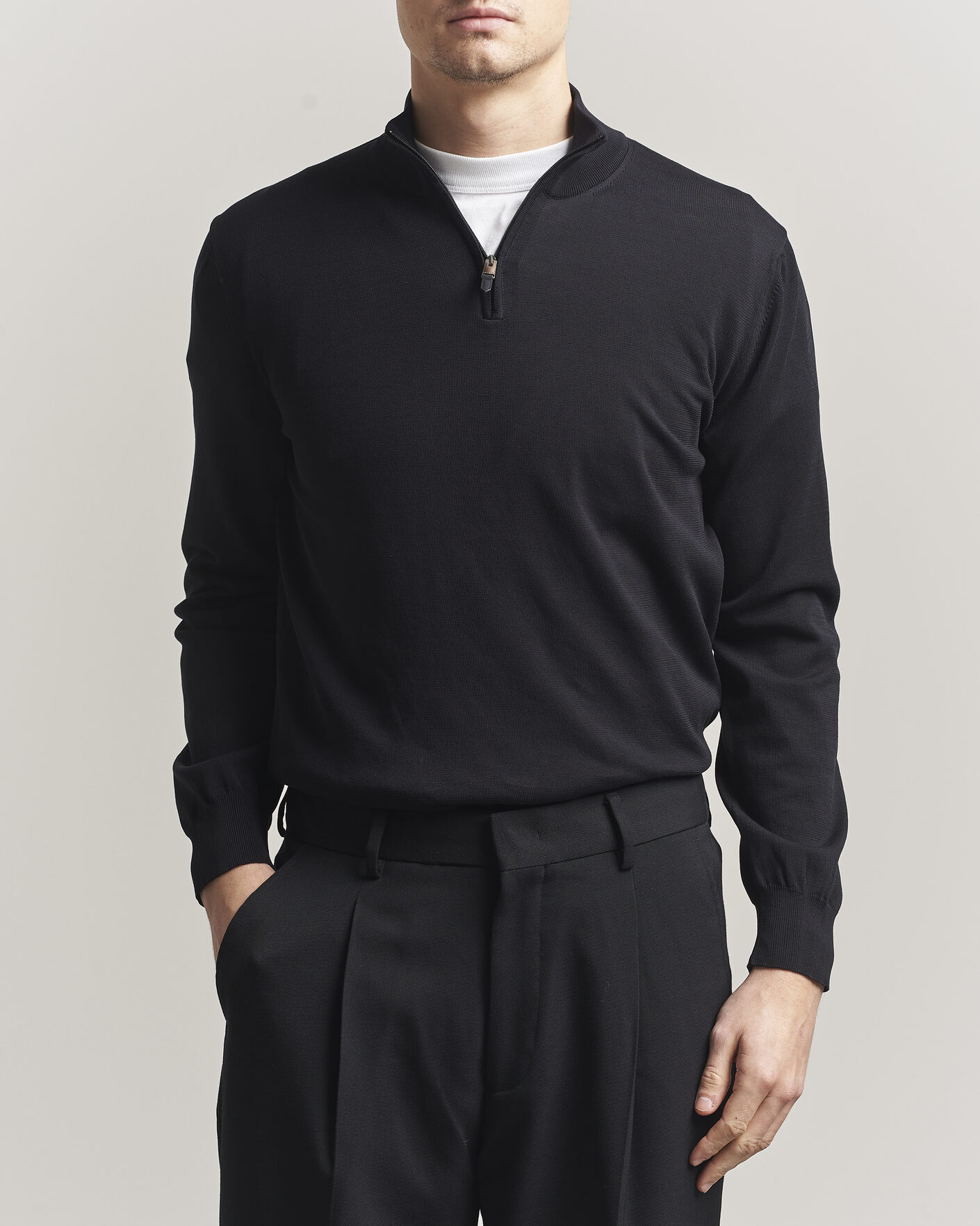 Homme | Pulls Et Tricots | Canali | Cotton Half Zip Black