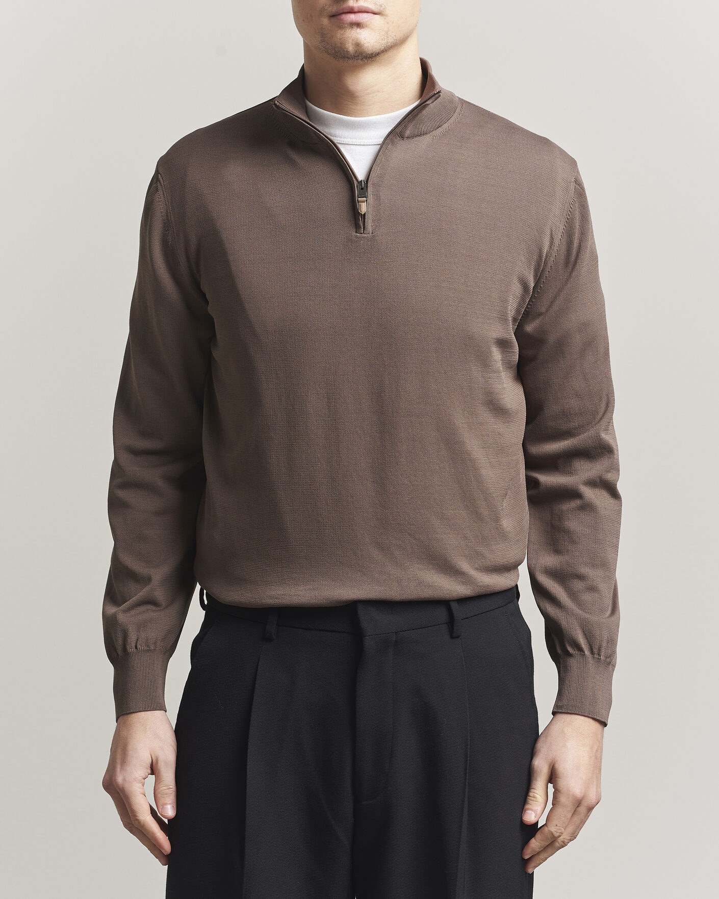Homme | Pulls Et Tricots | Canali | Cotton Half Zip Brown