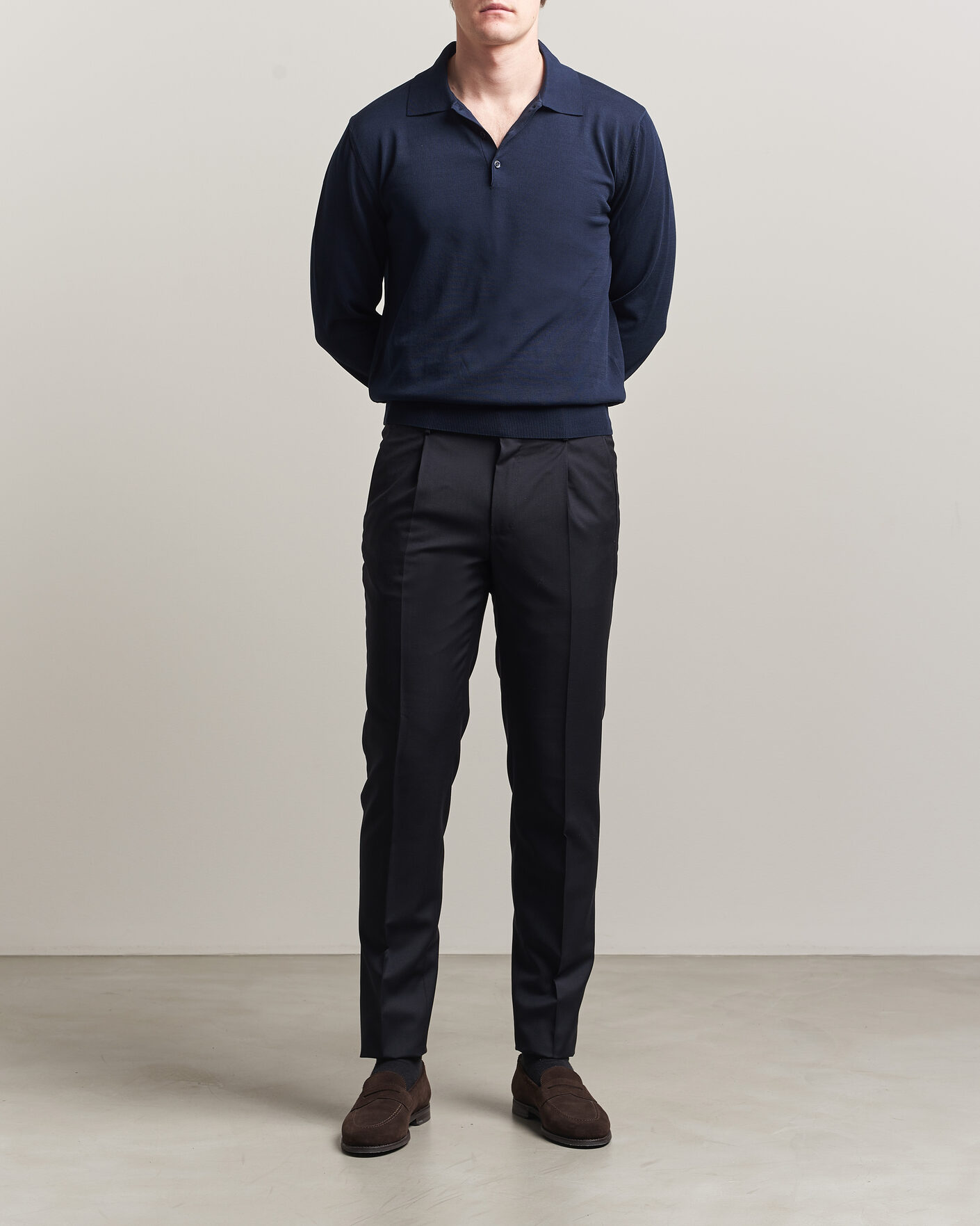 Homme | Pulls Et Tricots | Canali | Cotton Long Sleeve Polo Navy