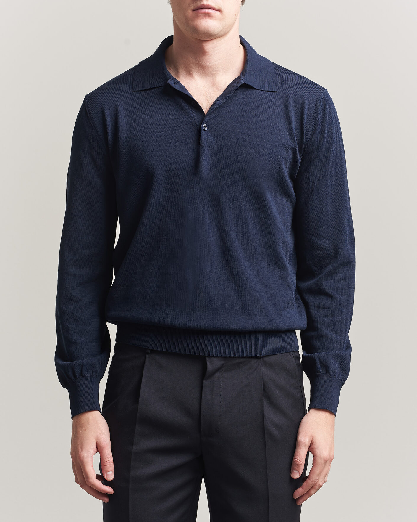 Homme | Pulls Et Tricots | Canali | Cotton Long Sleeve Polo Navy