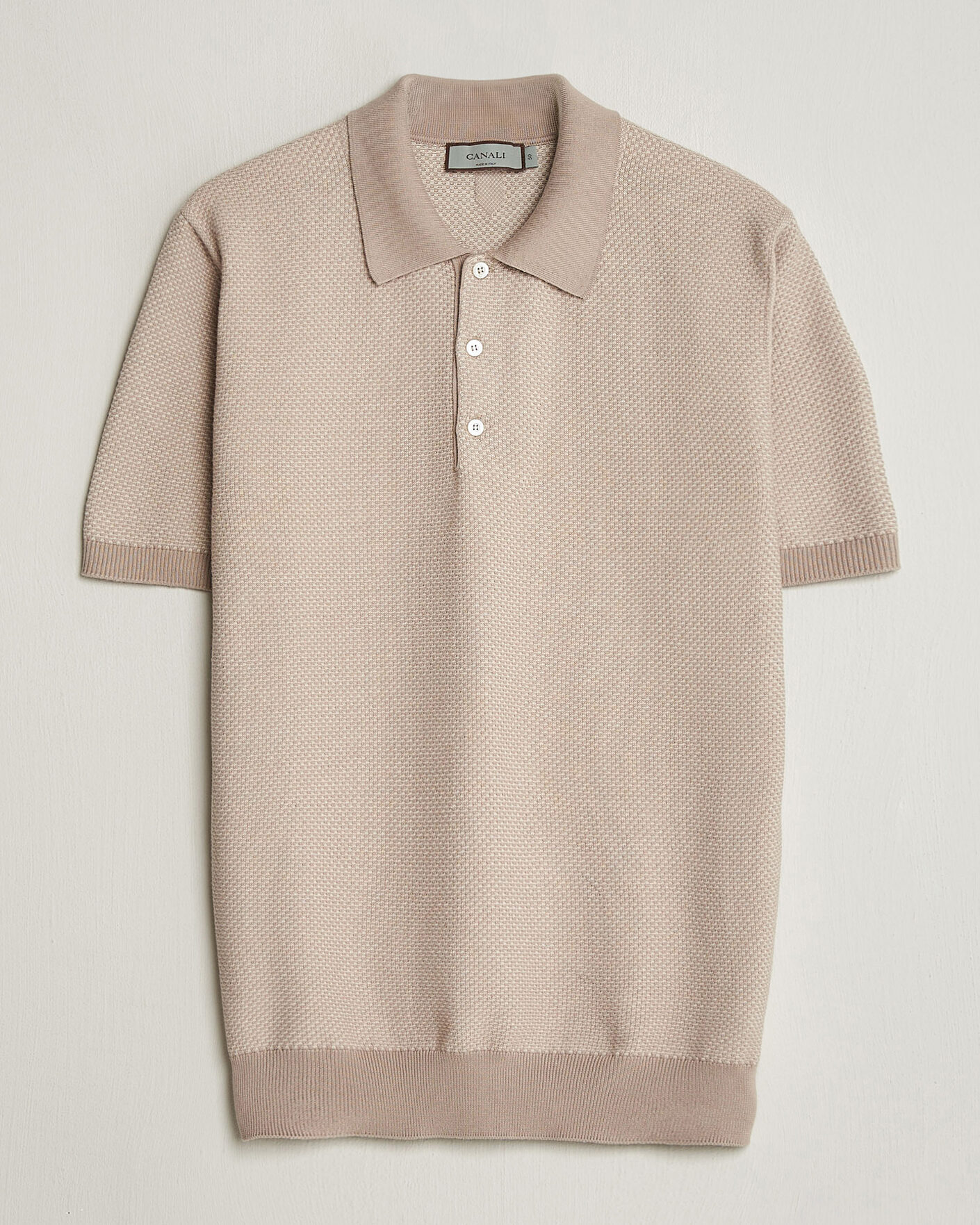 Homme | Polos | Canali | Textured Knit Short Sleeve Polo Light Beige