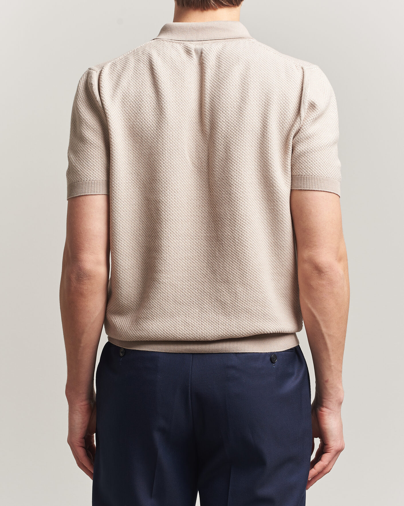 Homme | Polos | Canali | Textured Knit Short Sleeve Polo Light Beige