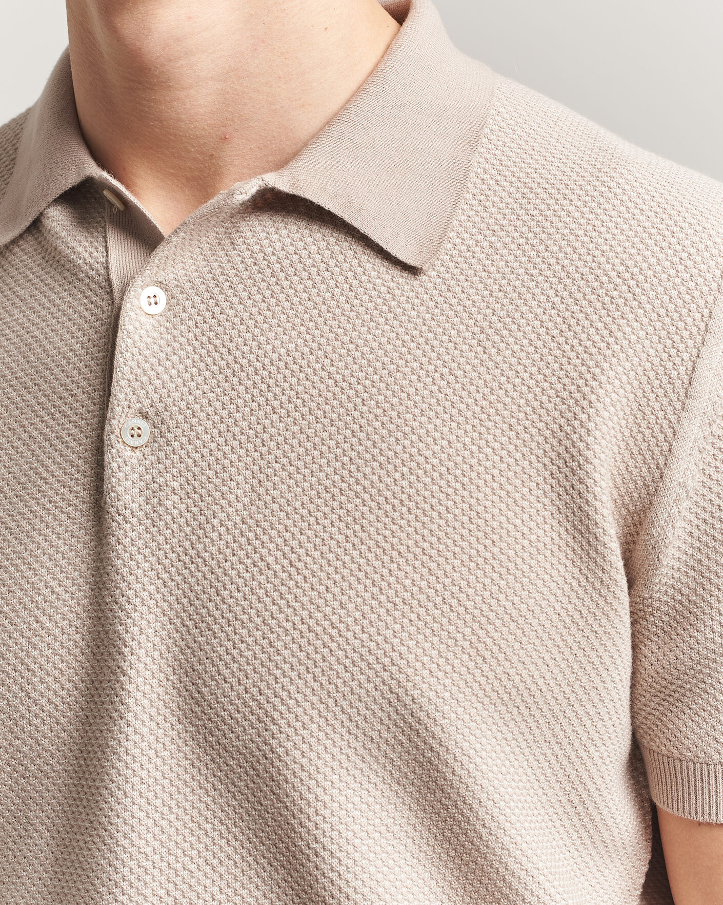 Homme | Polos | Canali | Textured Knit Short Sleeve Polo Light Beige