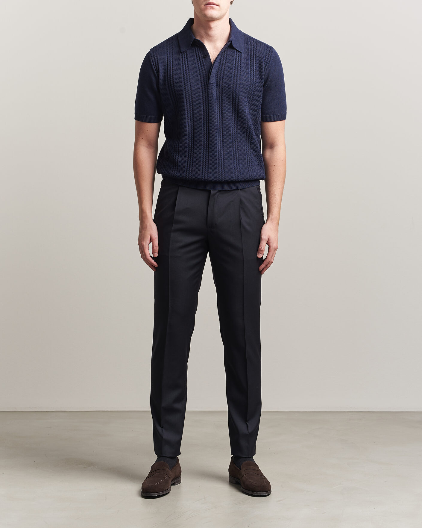 Homme | Polos | Canali | Jacquard Short Sleeve Polo Navy
