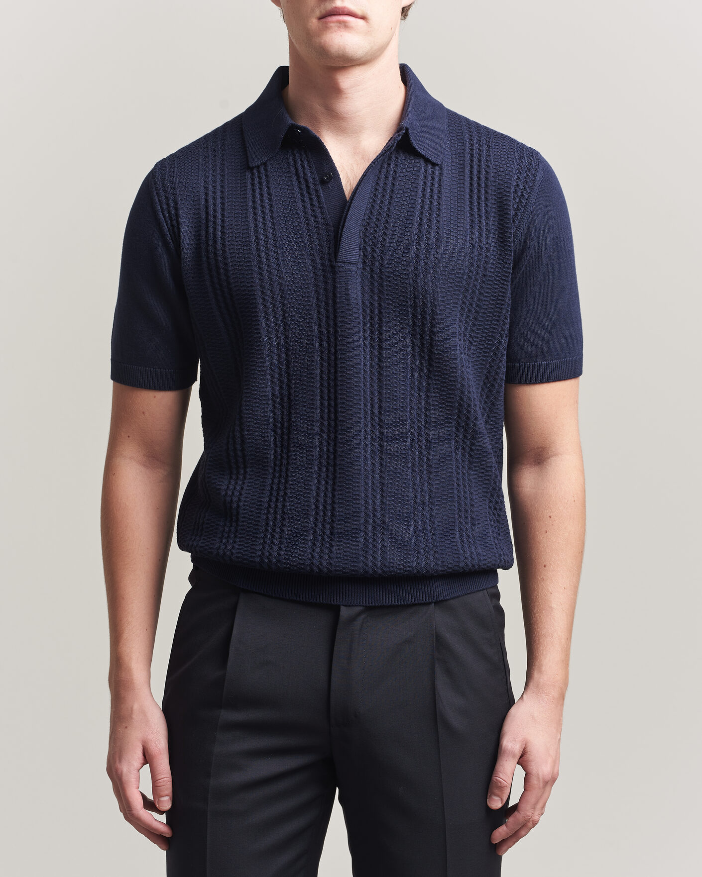 Homme | Polos | Canali | Jacquard Short Sleeve Polo Navy