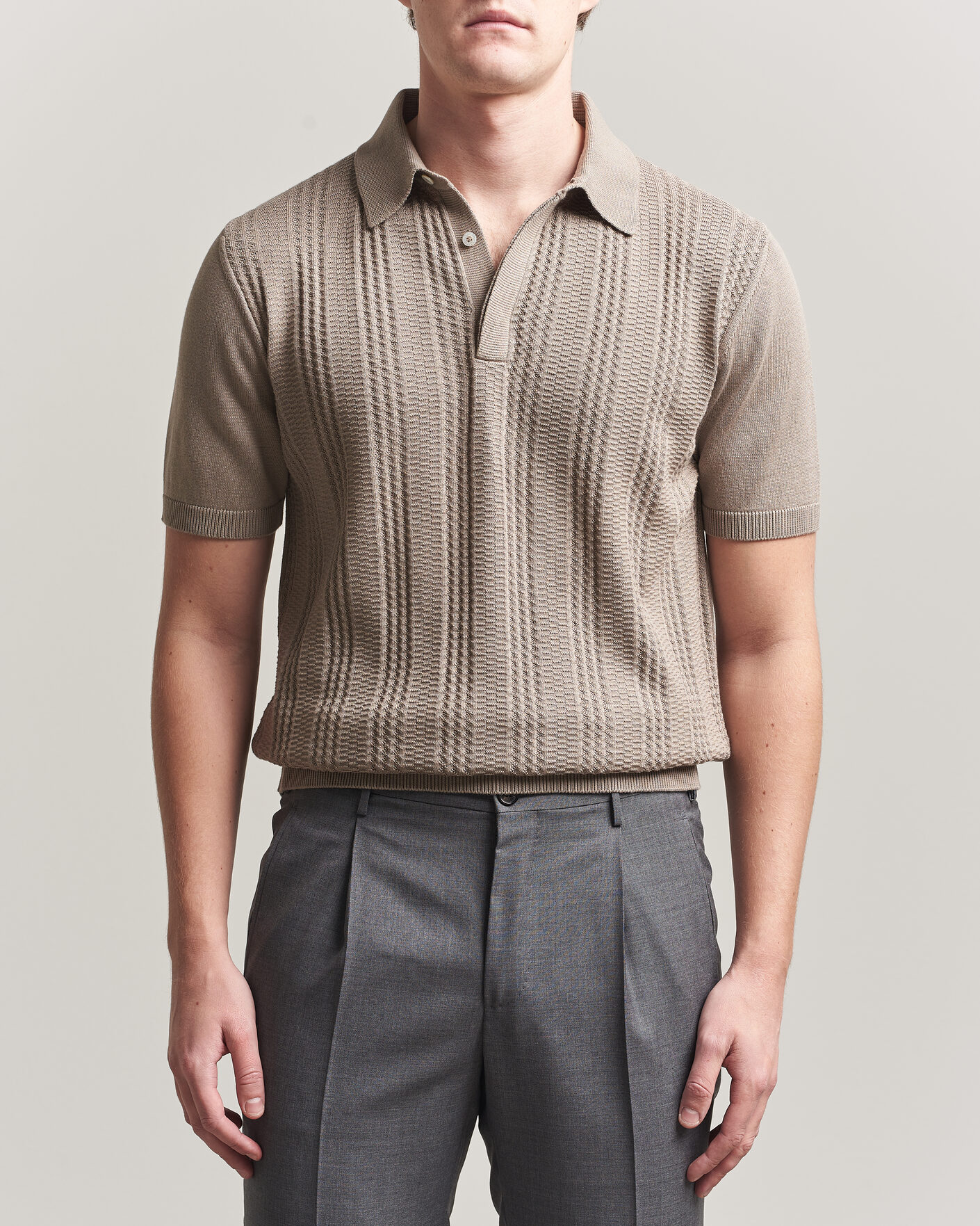 Homme | Polos | Canali | Jacquard Short Sleeve Polo Beige
