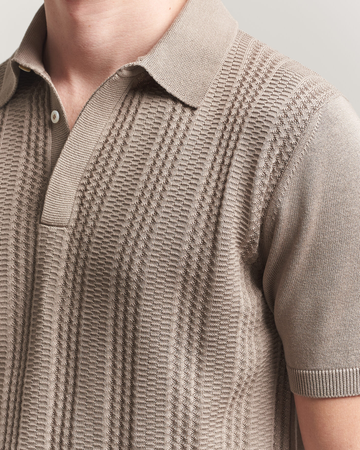 Homme | Polos | Canali | Jacquard Short Sleeve Polo Beige