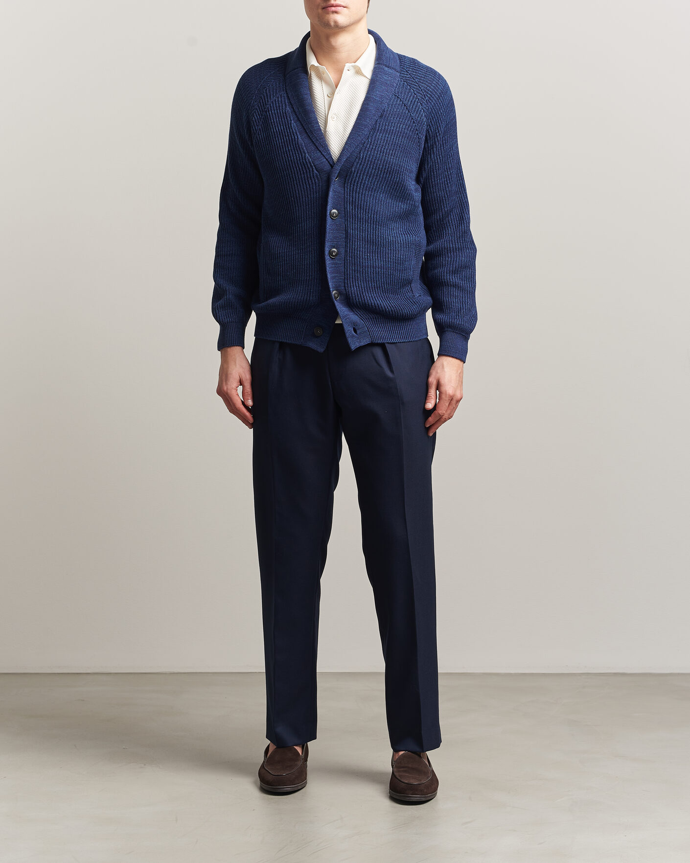 Homme | Pulls Et Tricots | Canali | Rib Knit Shawl Cardigan Navy
