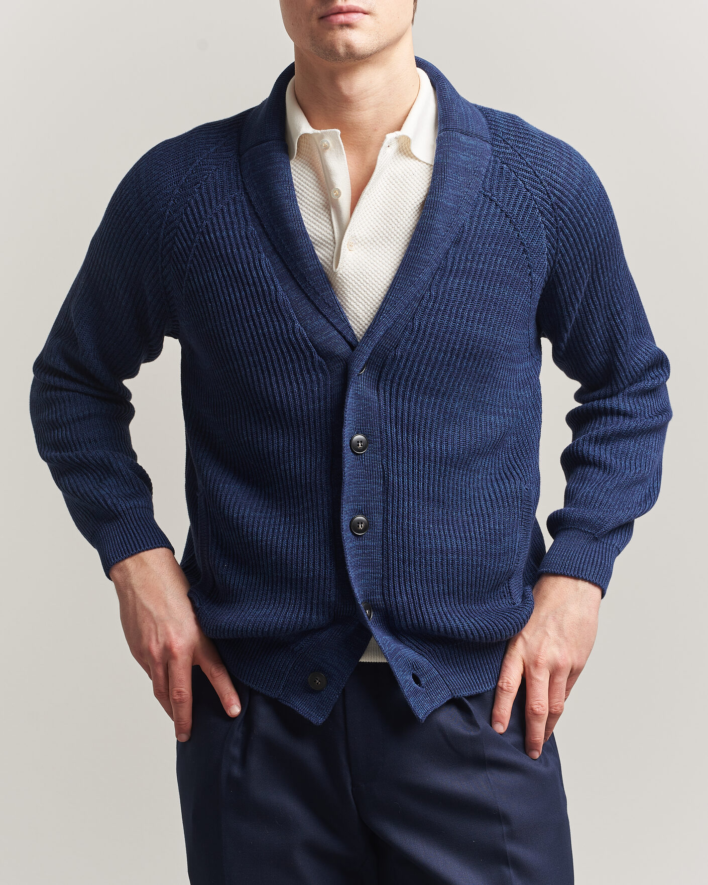 Homme | Pulls Et Tricots | Canali | Rib Knit Shawl Cardigan Navy