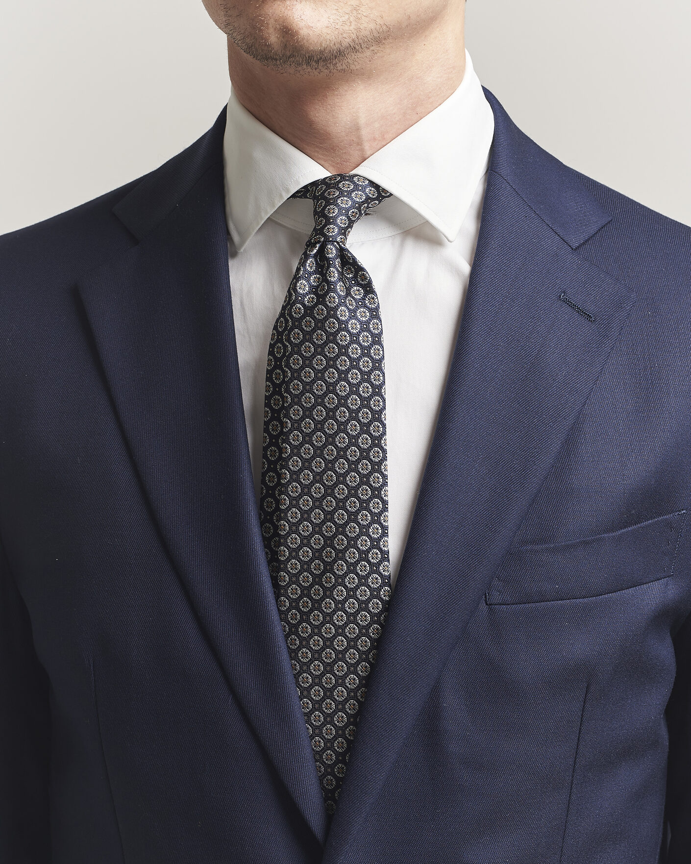 Homme | Cravates | Canali | Jacquard Flower Silk Tie Navy