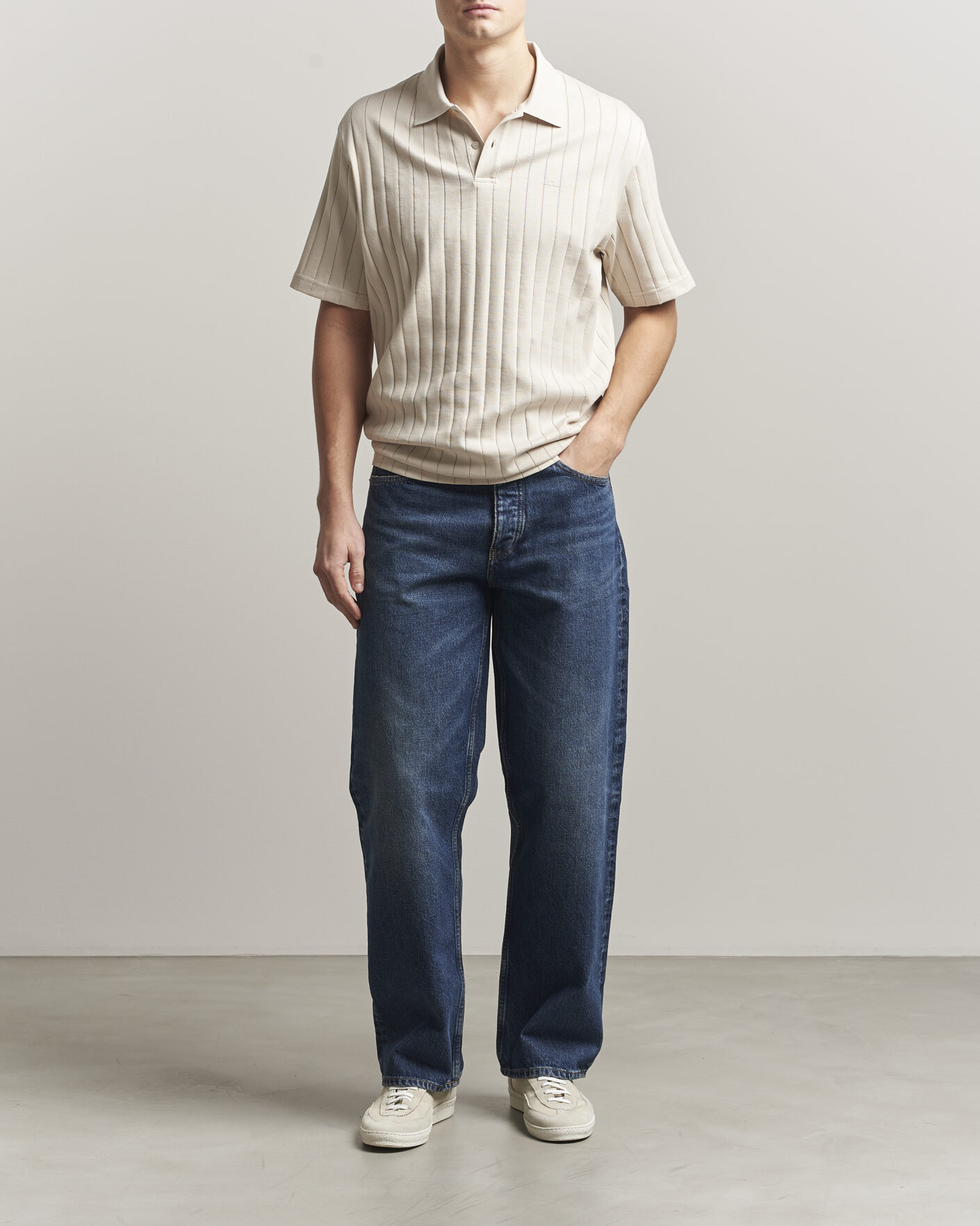 Homme | Polos | J.Lindeberg | Simon Striped Polo Moonbeam