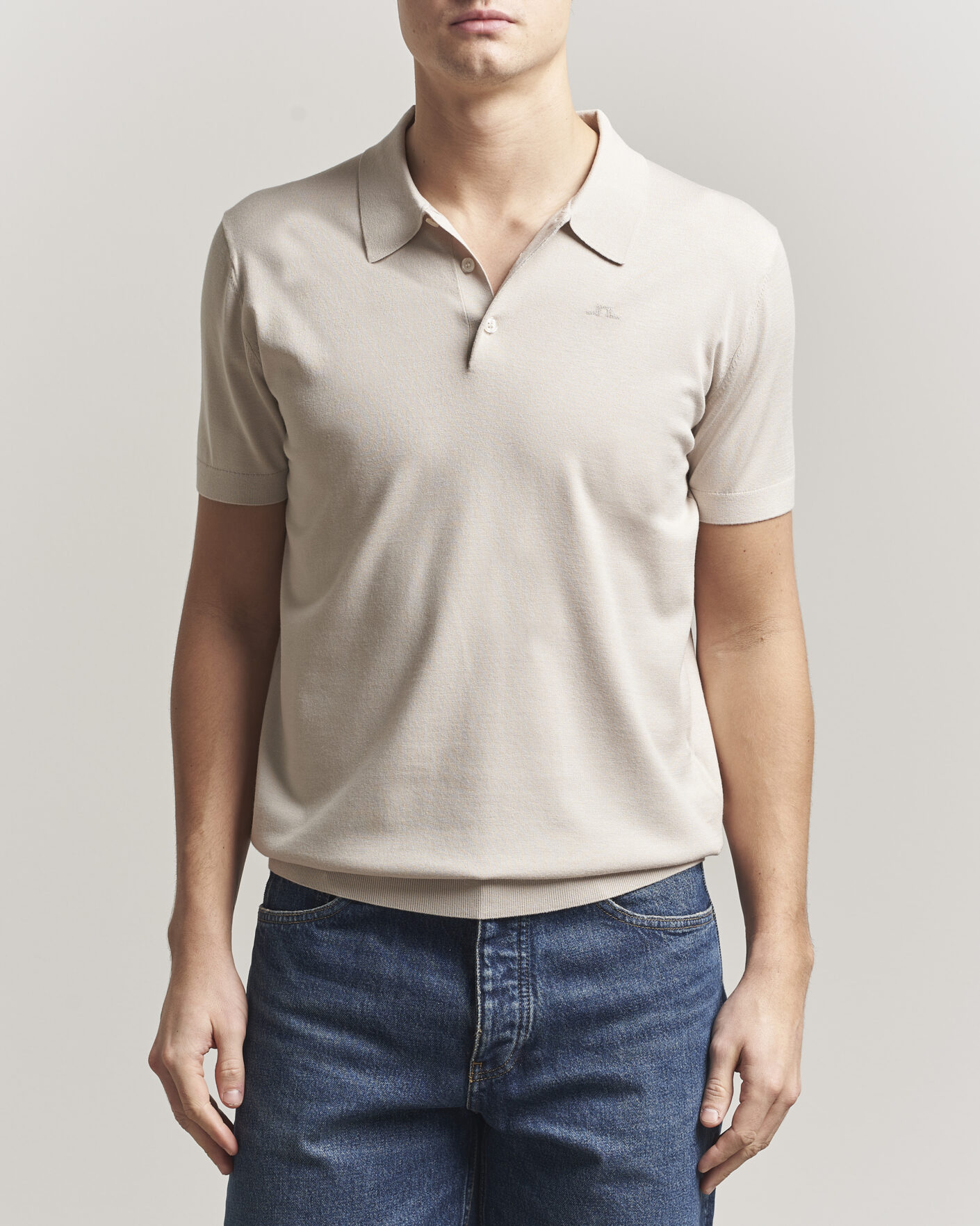 Homme | Polos | J.Lindeberg | Ridge Knitted Polo Moonbeam