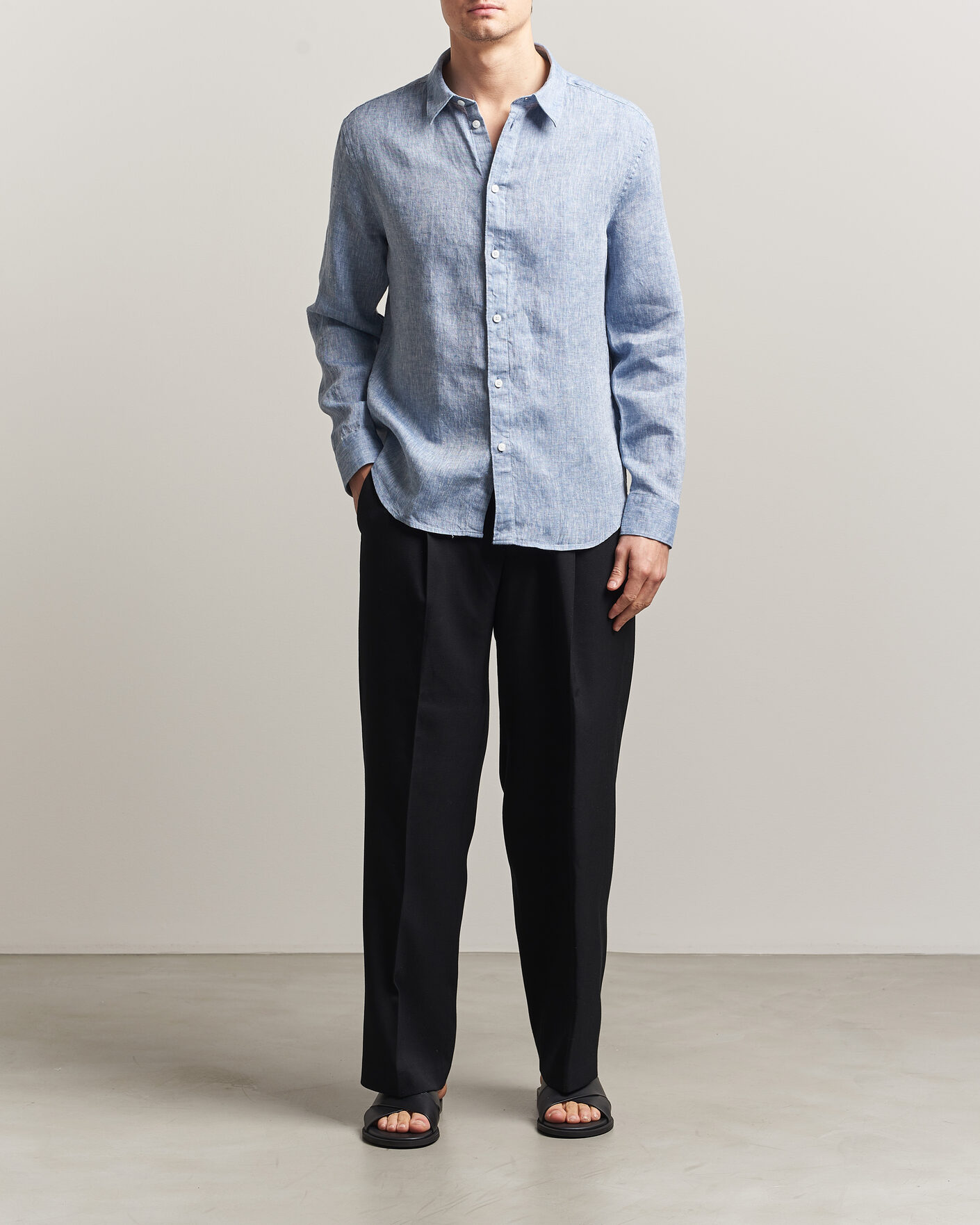 Homme | Chemises | J.Lindeberg | Marlon Linen Melange Shirt Federal Blue