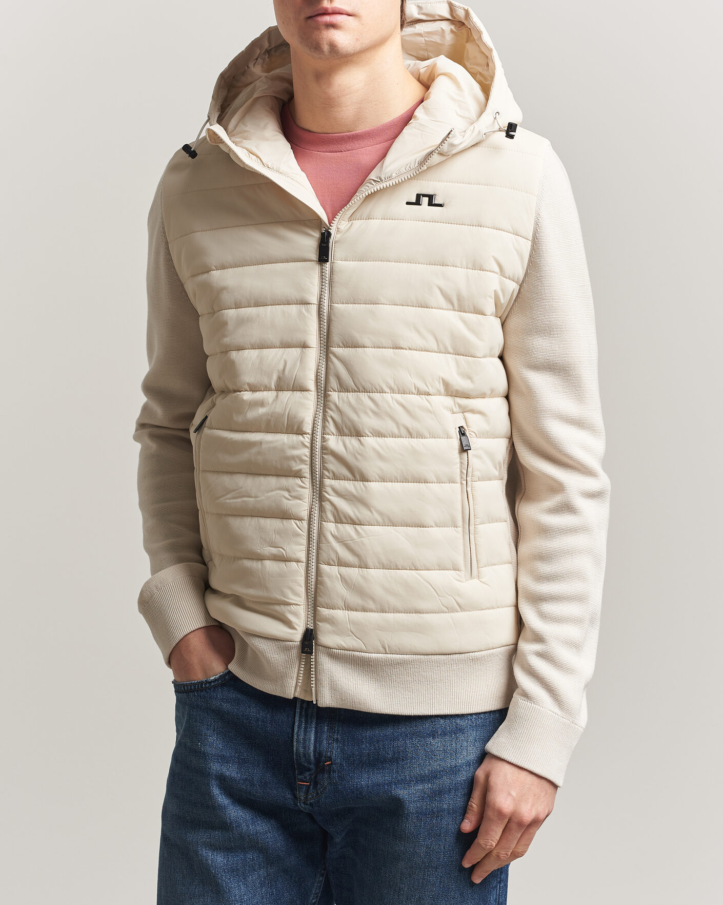 Homme | Manteaux Et Vestes | J.Lindeberg | Ebbe Hybrid Knit Hoodie Moonbeam