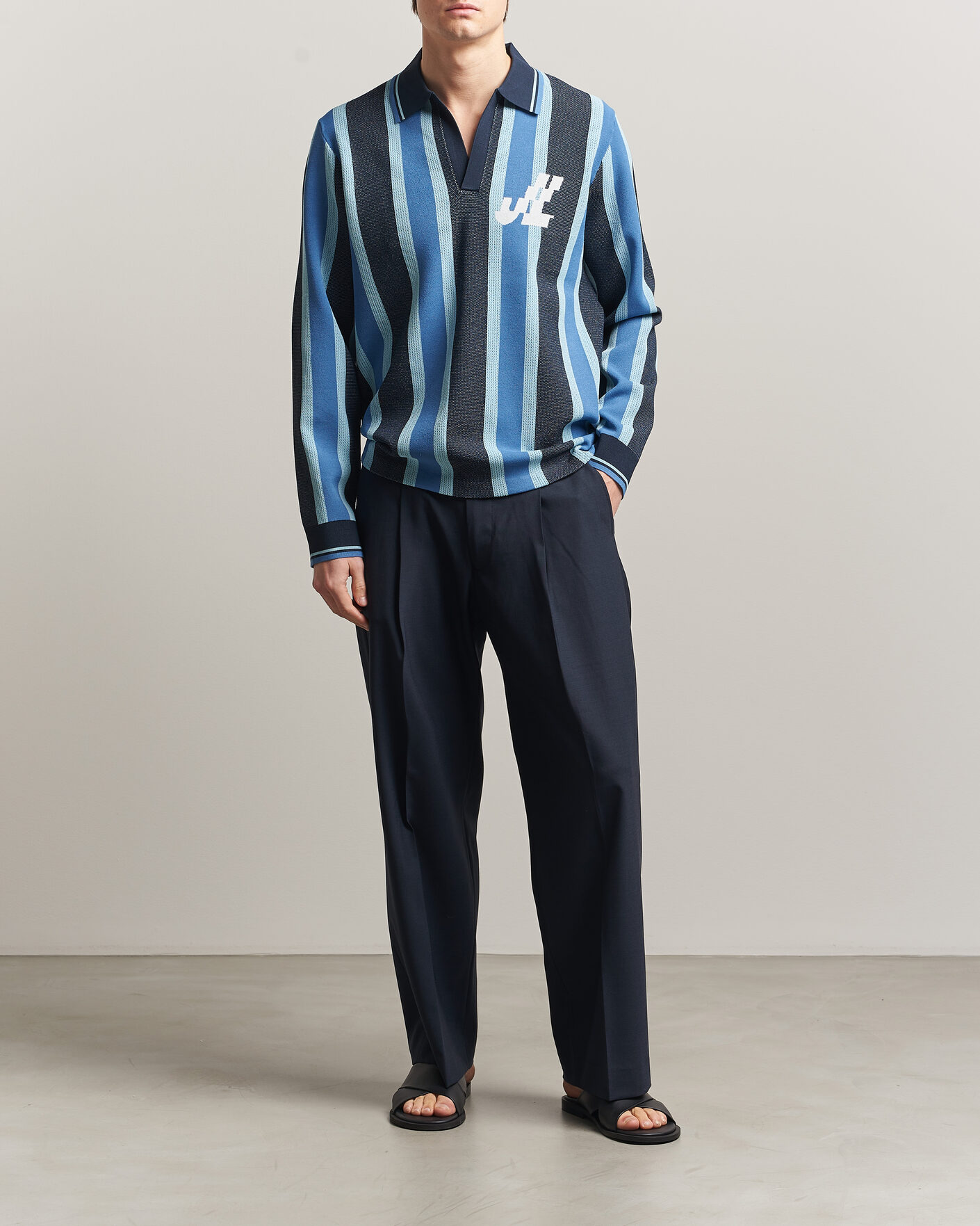 Homme | Polos | J.Lindeberg | Silas Stripe Polo Knit JL Navy